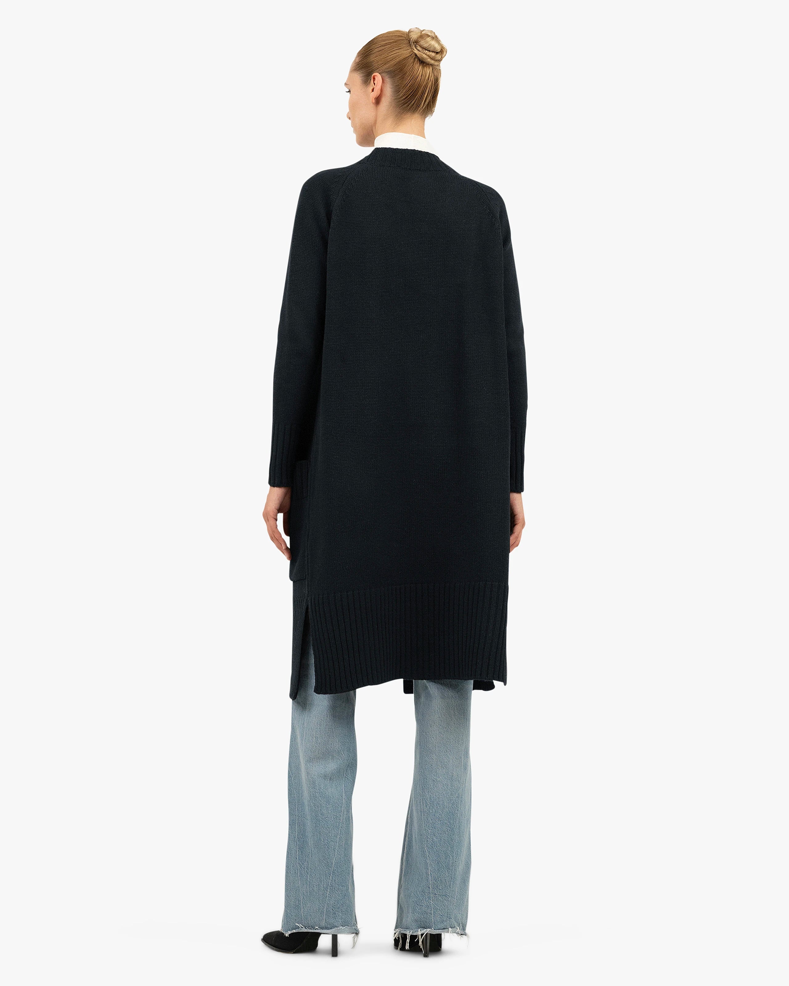 Dalmar Long Cardigan - Black Merino / Cashmere