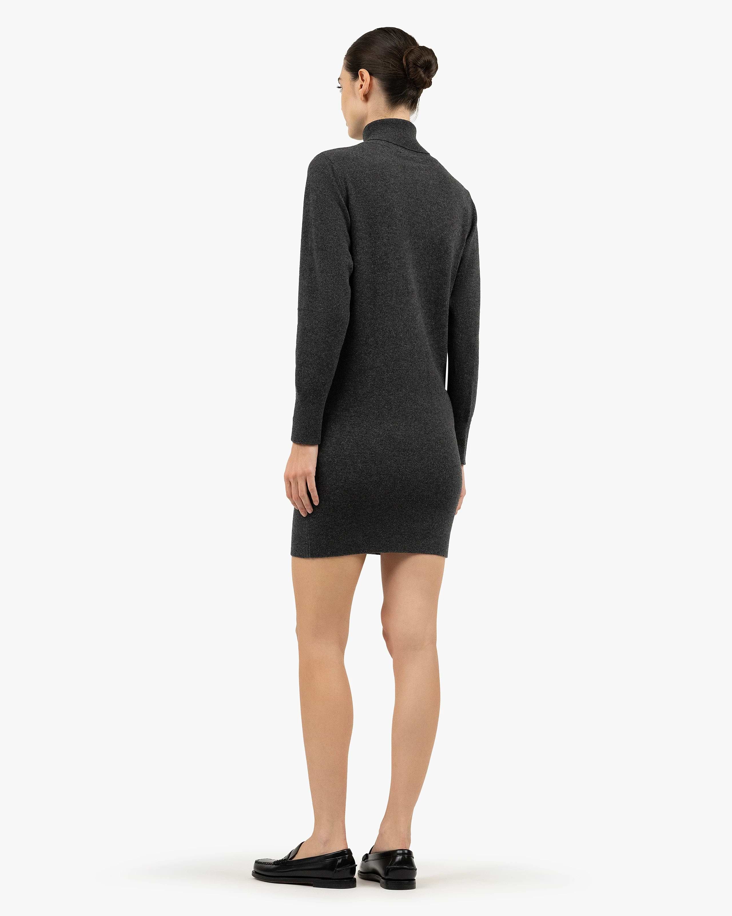 grey long sleeve turtleneck dress NEBZCIV High Neck Sweater Dress for Women Fall Winter Casual Knit Loose Turtleneck Long Sleeve Dress Curved Hem Sweaters (Small, Gray), Women's