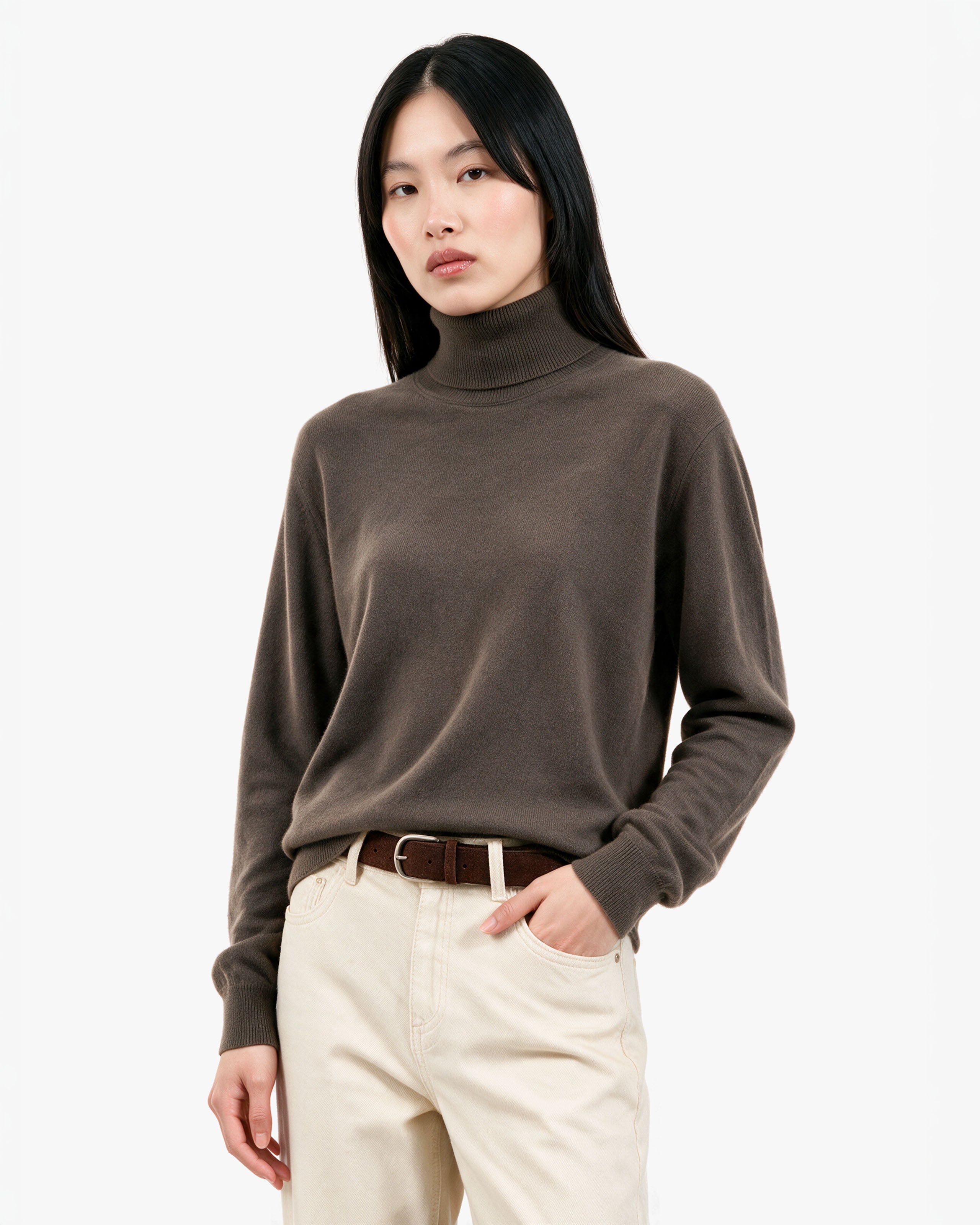 Pull Col Roulé Classic Prestige Femme · Marron