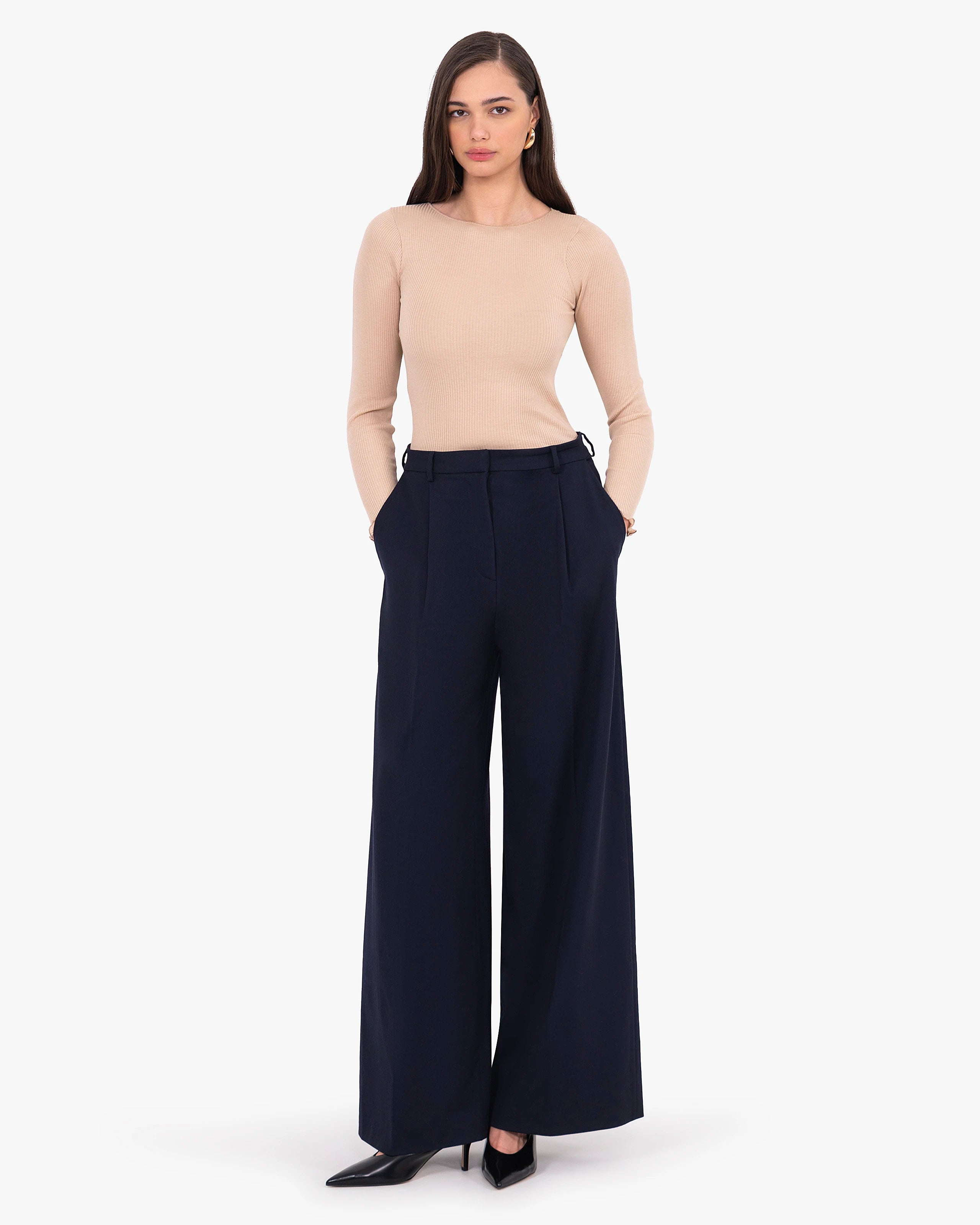 Crew Neck Pleated Top - Blush Cotone / Seta