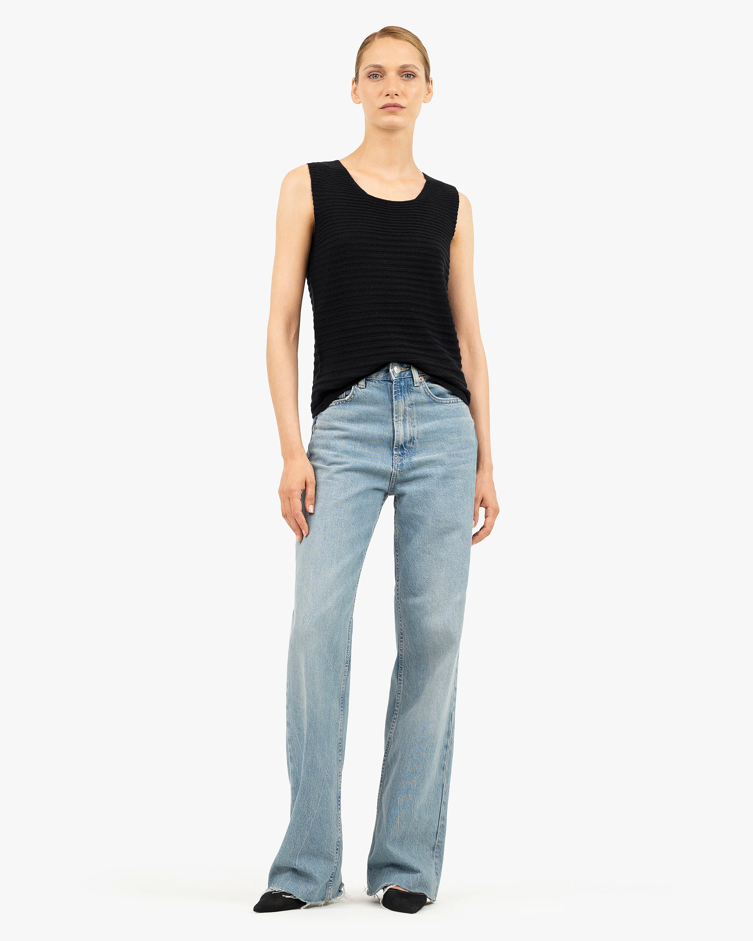 Degradé Ribbed Top - Black Cashmere