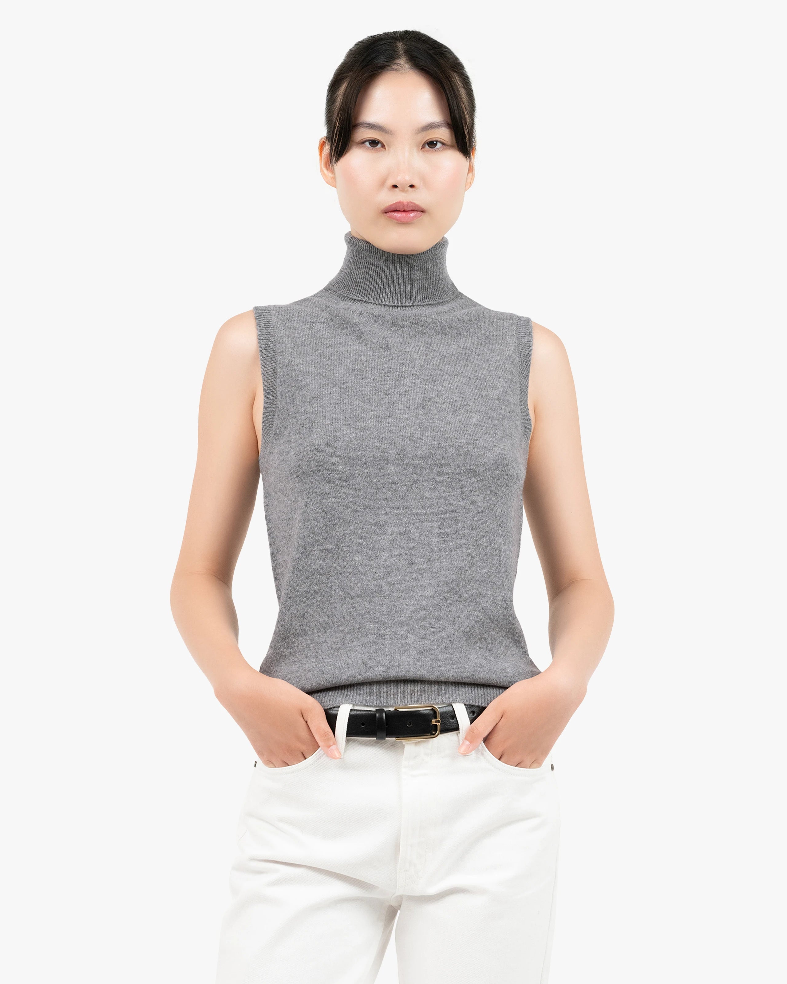 Essential Turtleneck Top - Medium Grey Cashmere