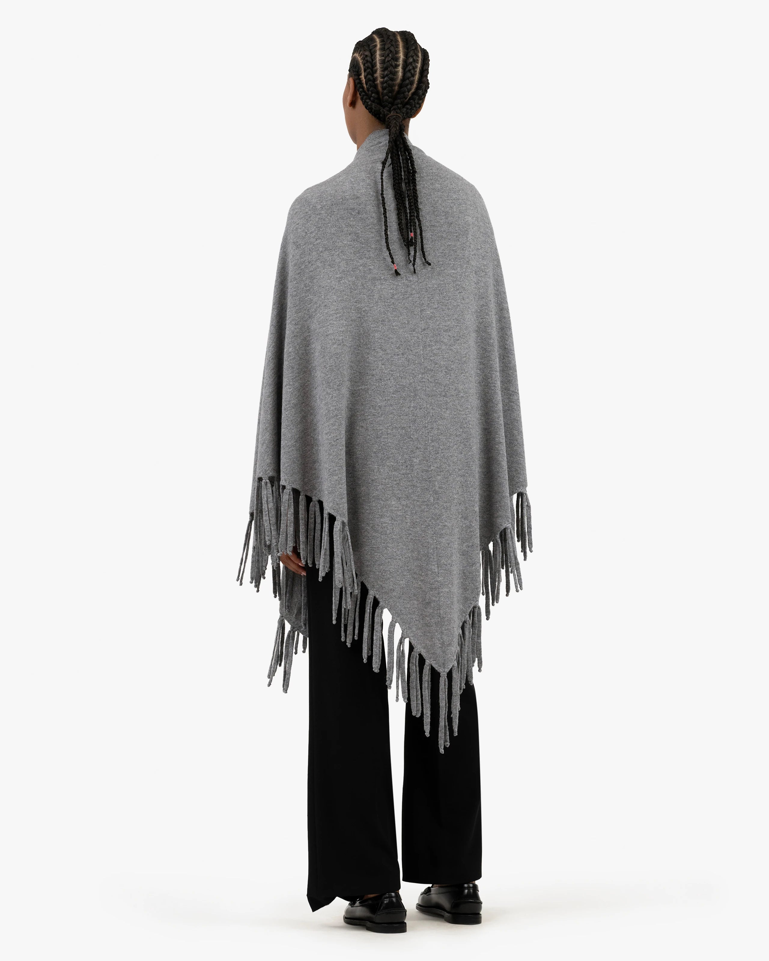 Fringed Wrap - Medium Grey Cashmere
