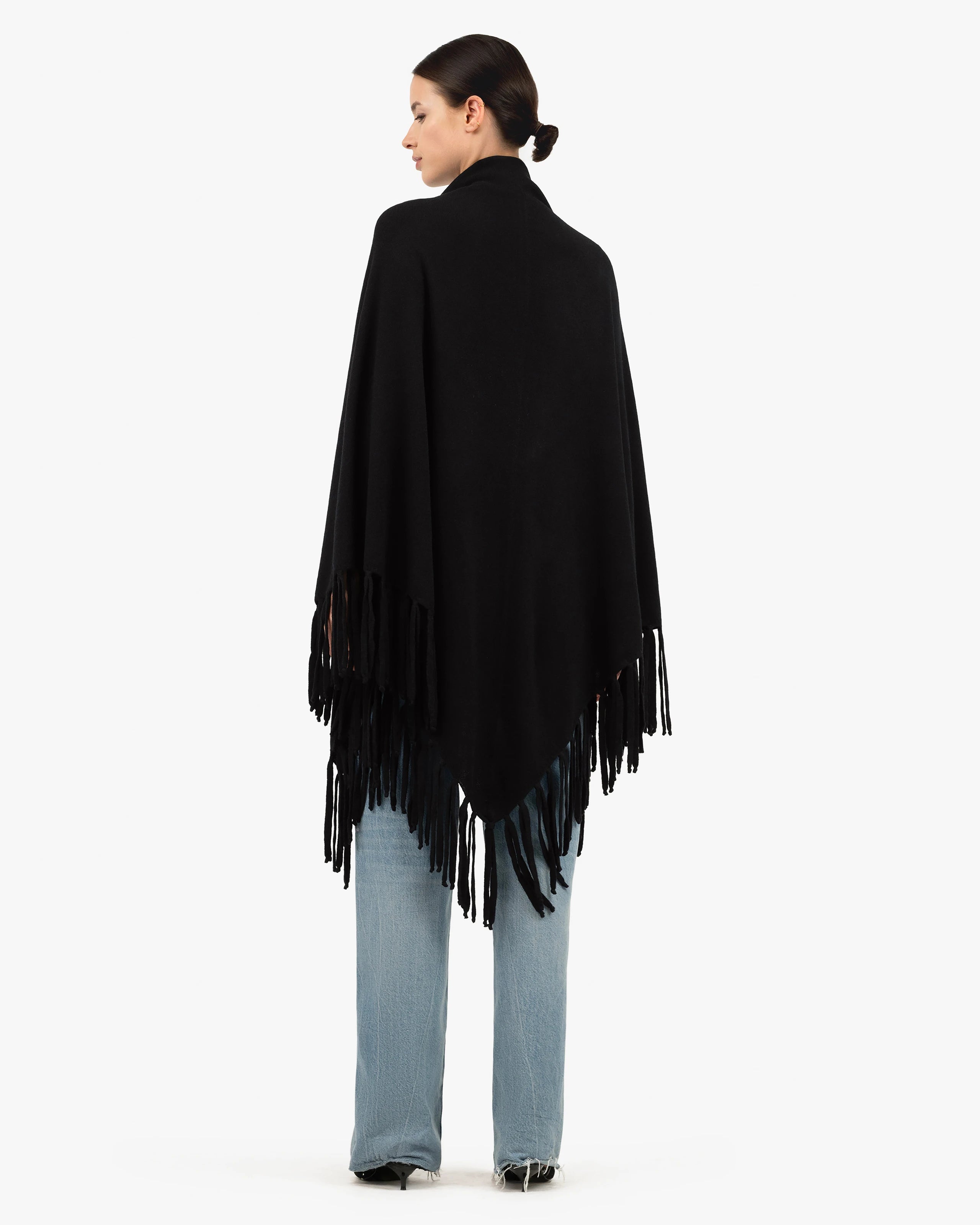 Fringed Wrap - Black Cashmere