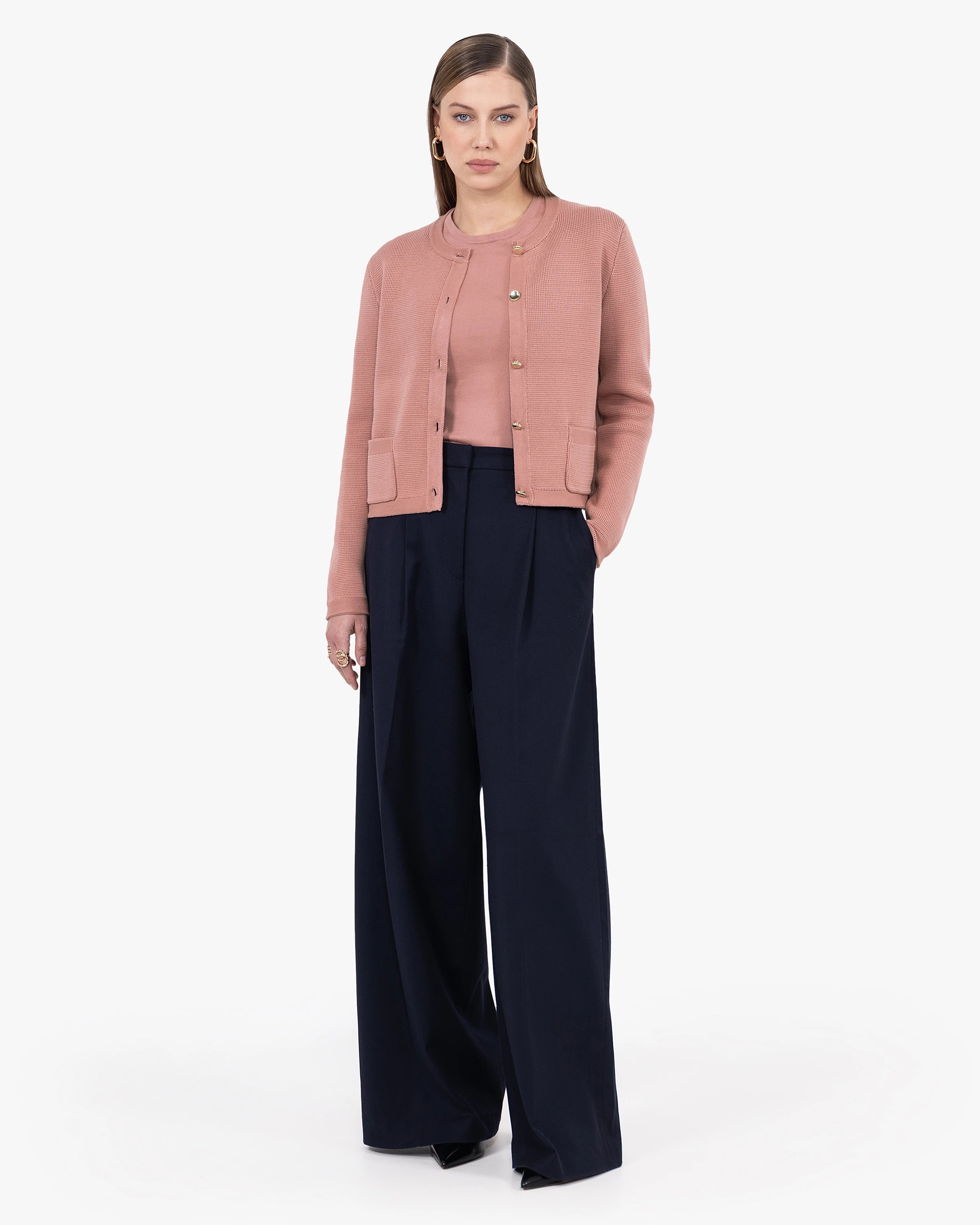 Oasi Crew Neck Cardigan - Blush Cotone