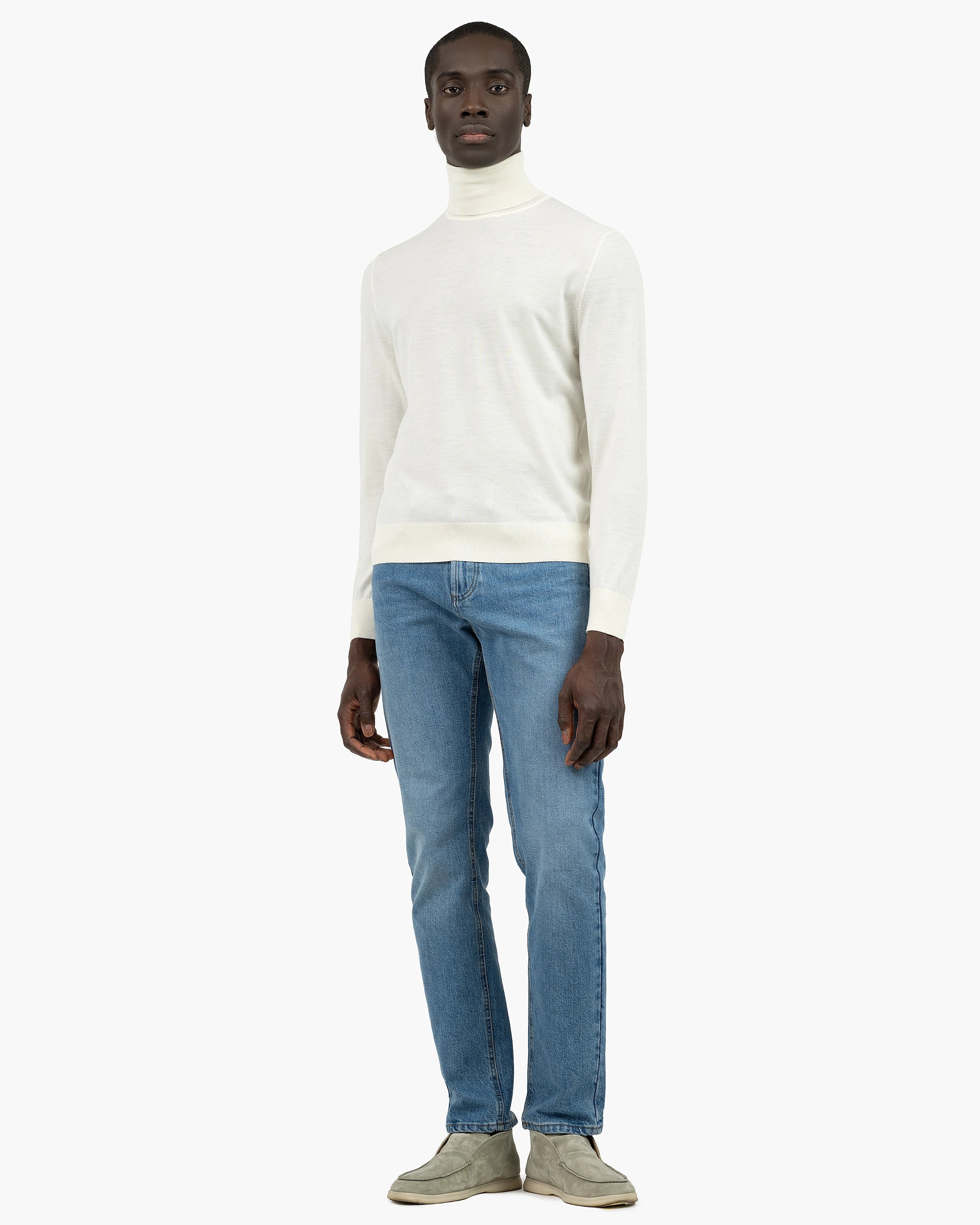 Men's Belmond Turtleneck Sweater - White Merino Superfine