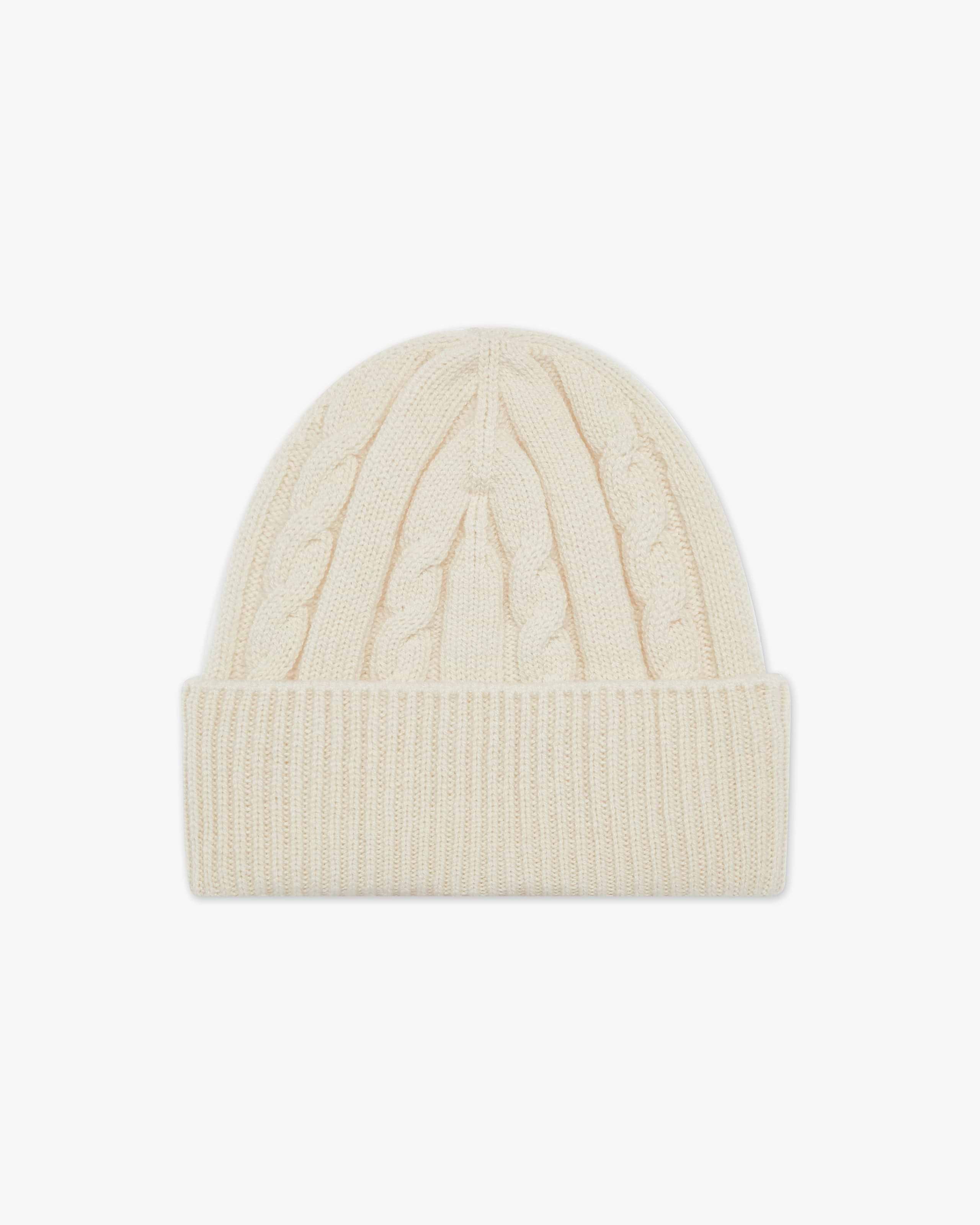 Men's Cable Knit Hat - White Cashmere