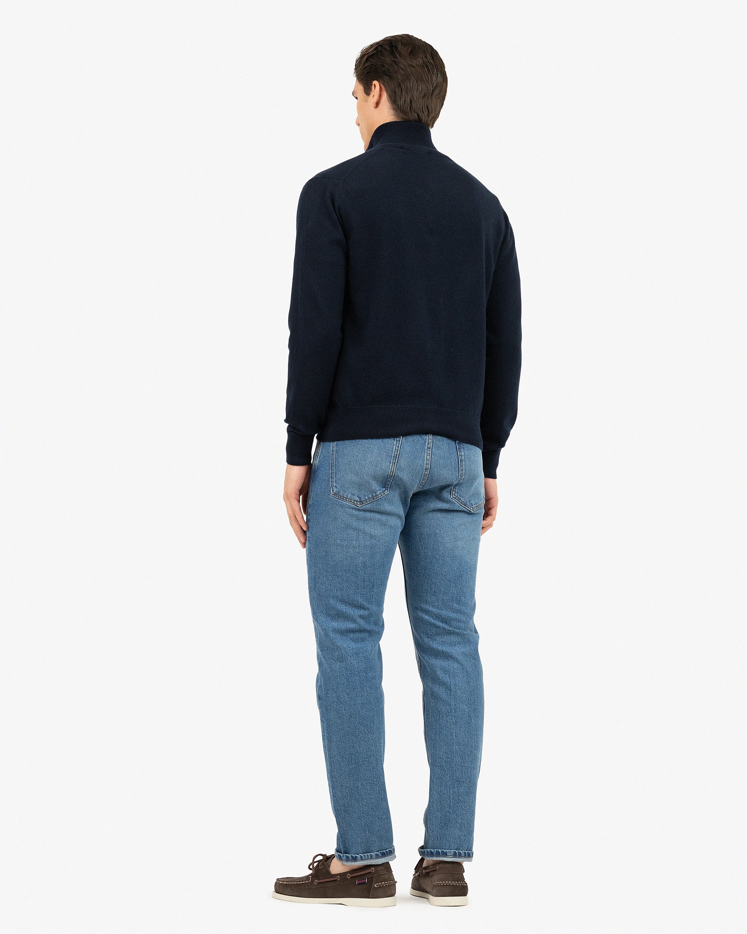 Mens' Classic Zip Cardigan - Night Blue Cashmere