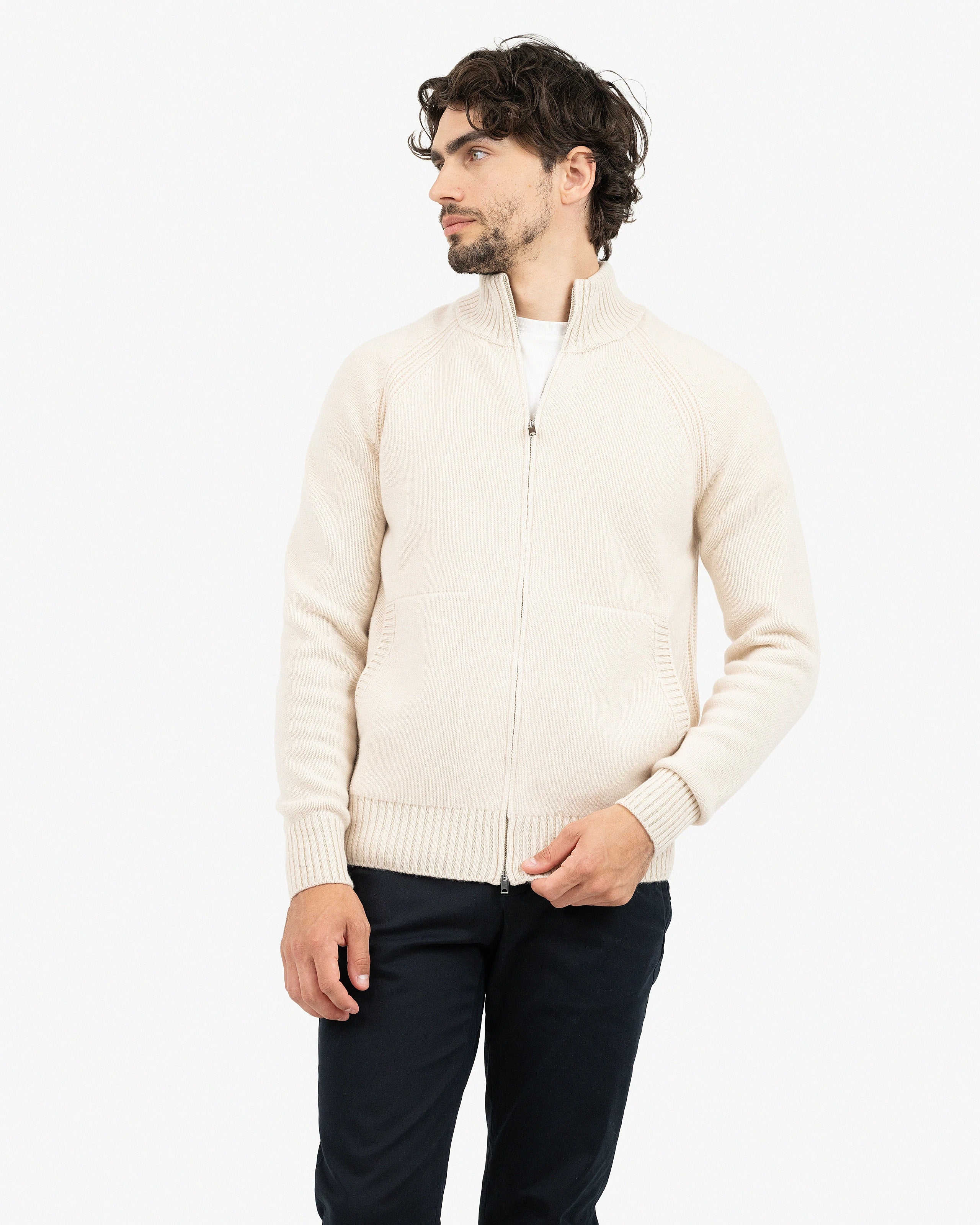 Men's Ampezzo Zip Cardigan - Light Beige Cashmere