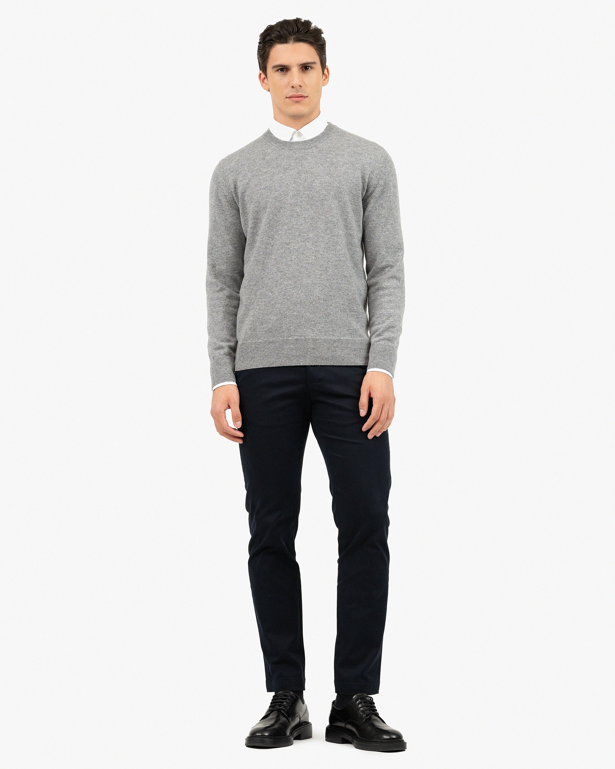 Men's Classic Crew Neck Sweater - Medium Grey Cashmere