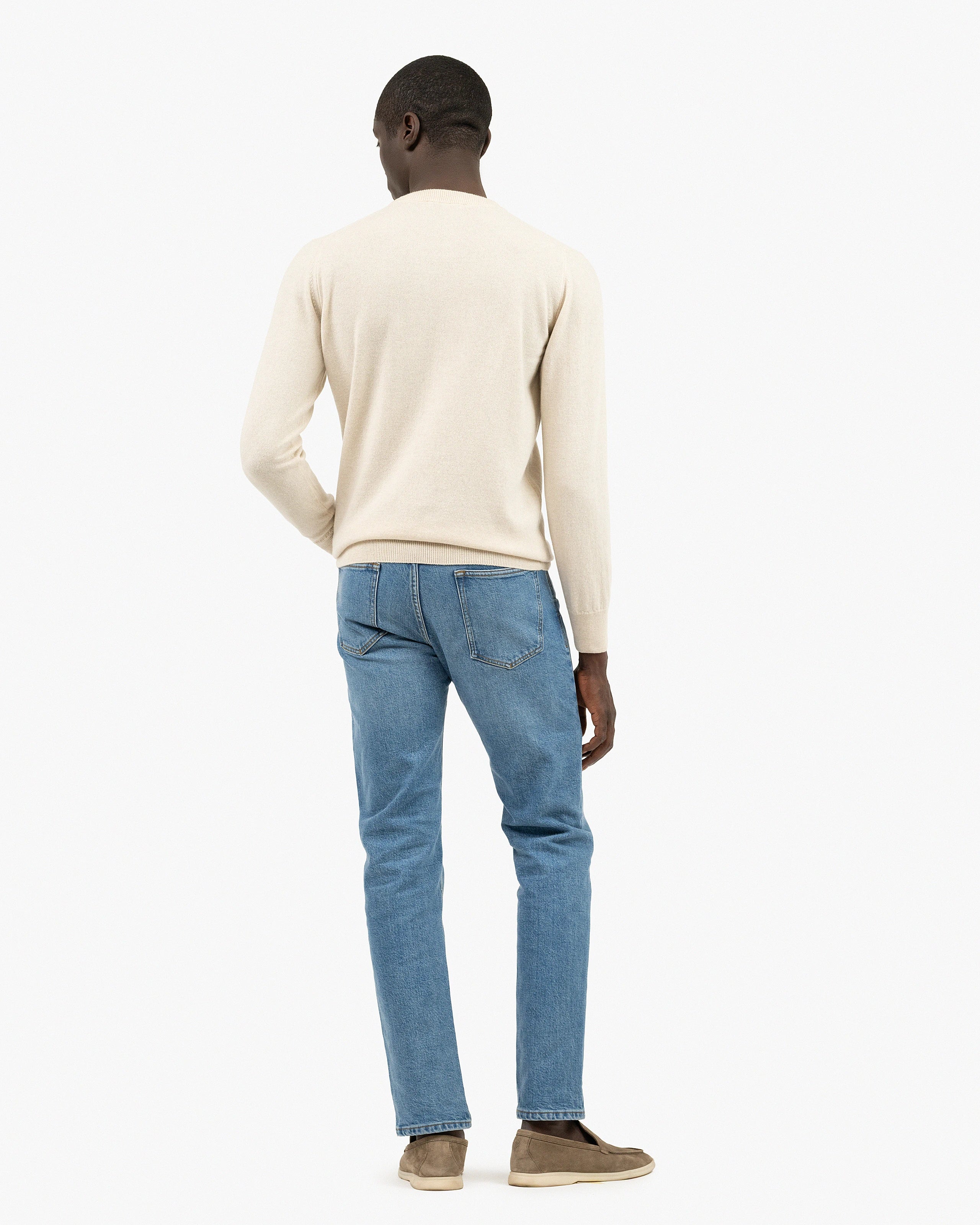 Men's Classic Crew Neck Sweater - Light Beige Cashmere