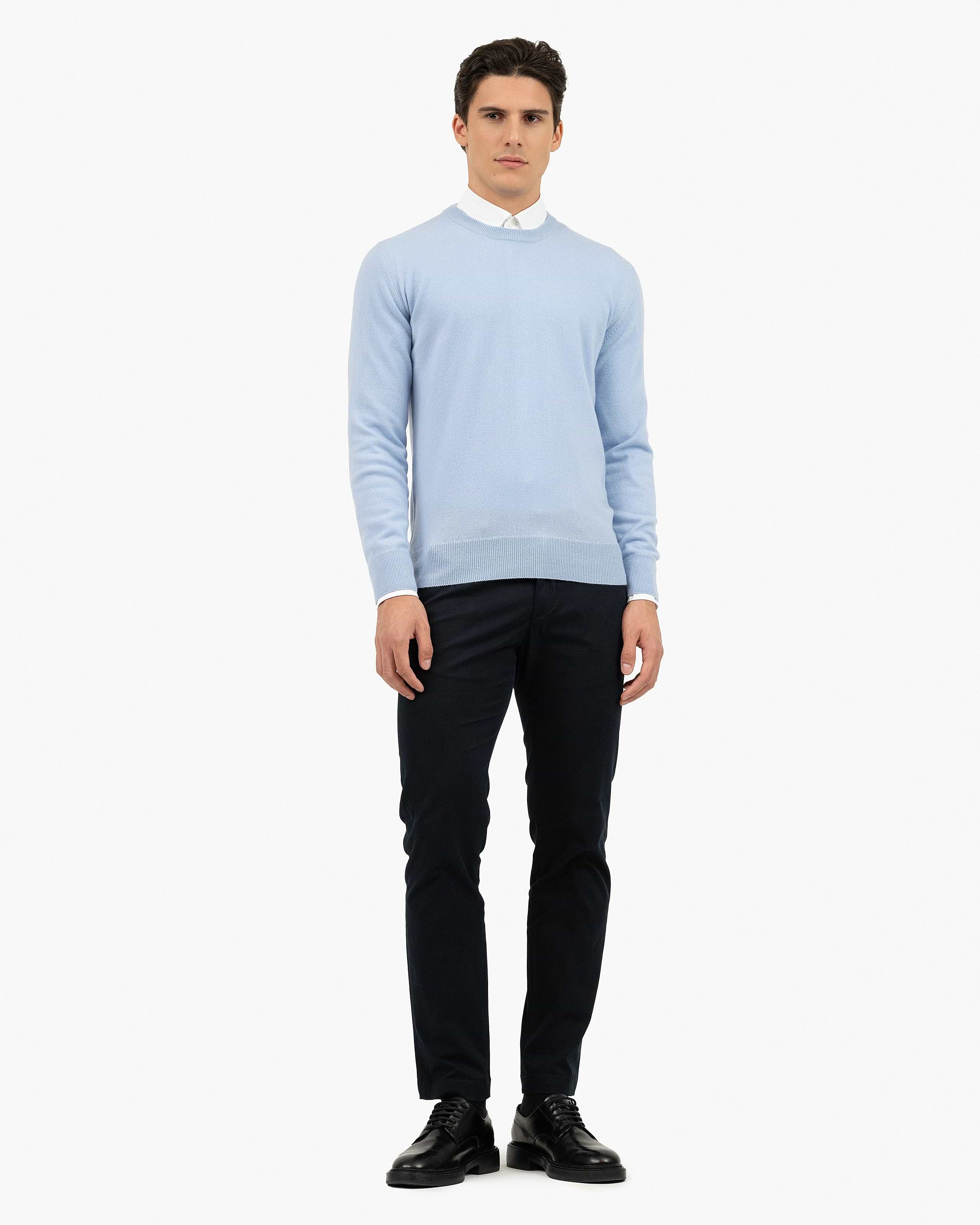 Men's Classic Crew Neck Sweater - Light Blue Cashmere