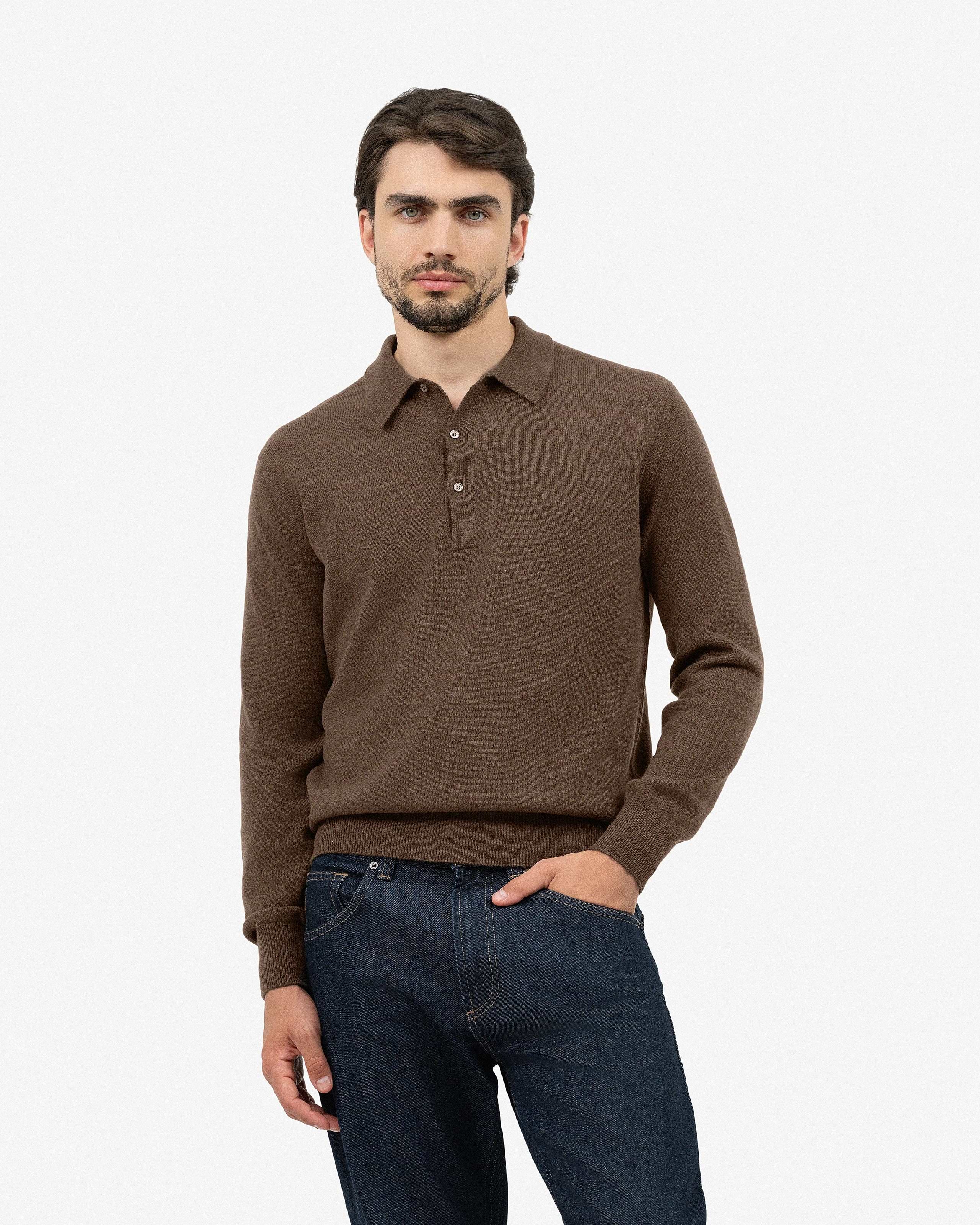 Men's Classic Cashmere Polo Sweater - Brown