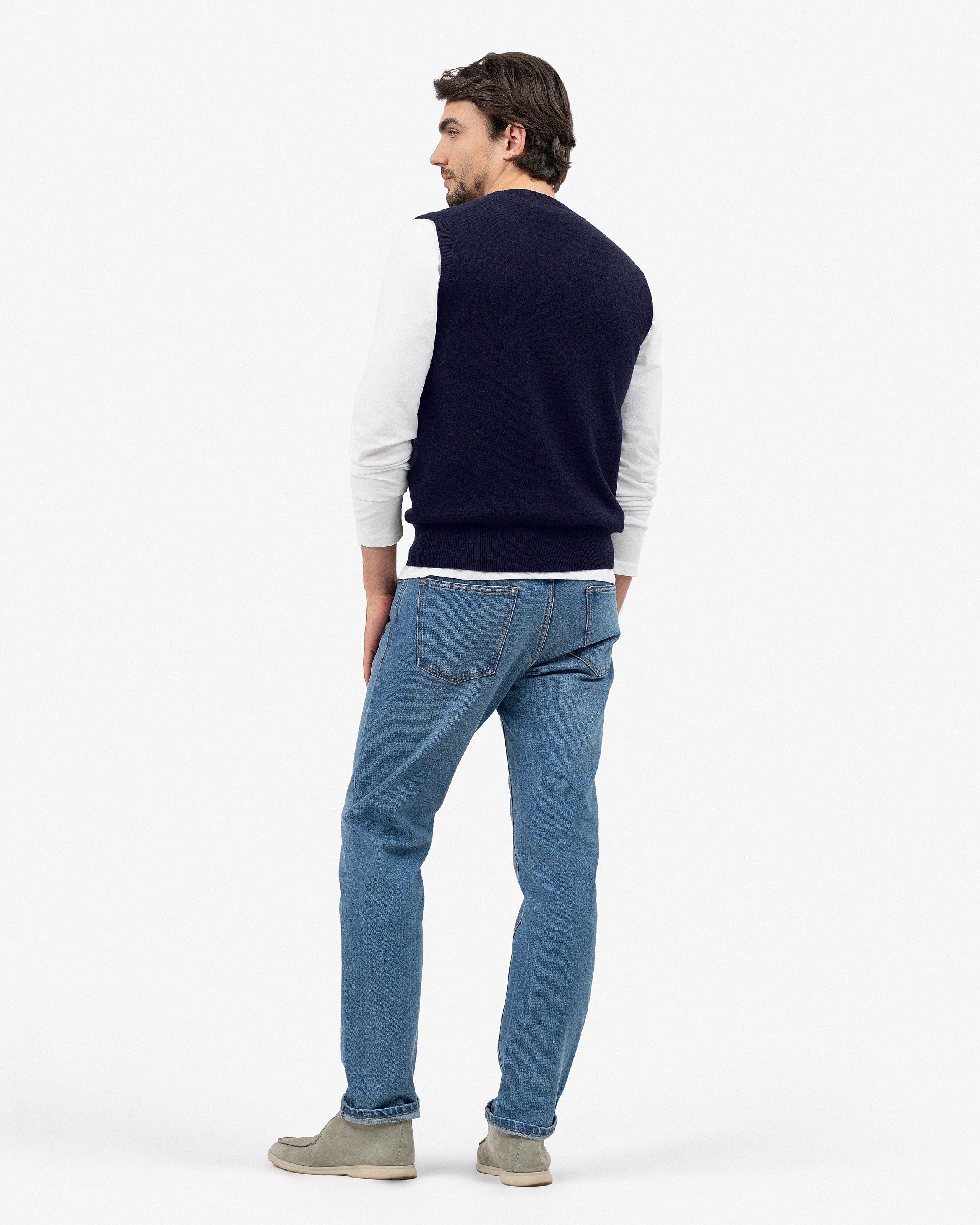 Men's Classic V-Neck Vest - Night Blue Cashmere