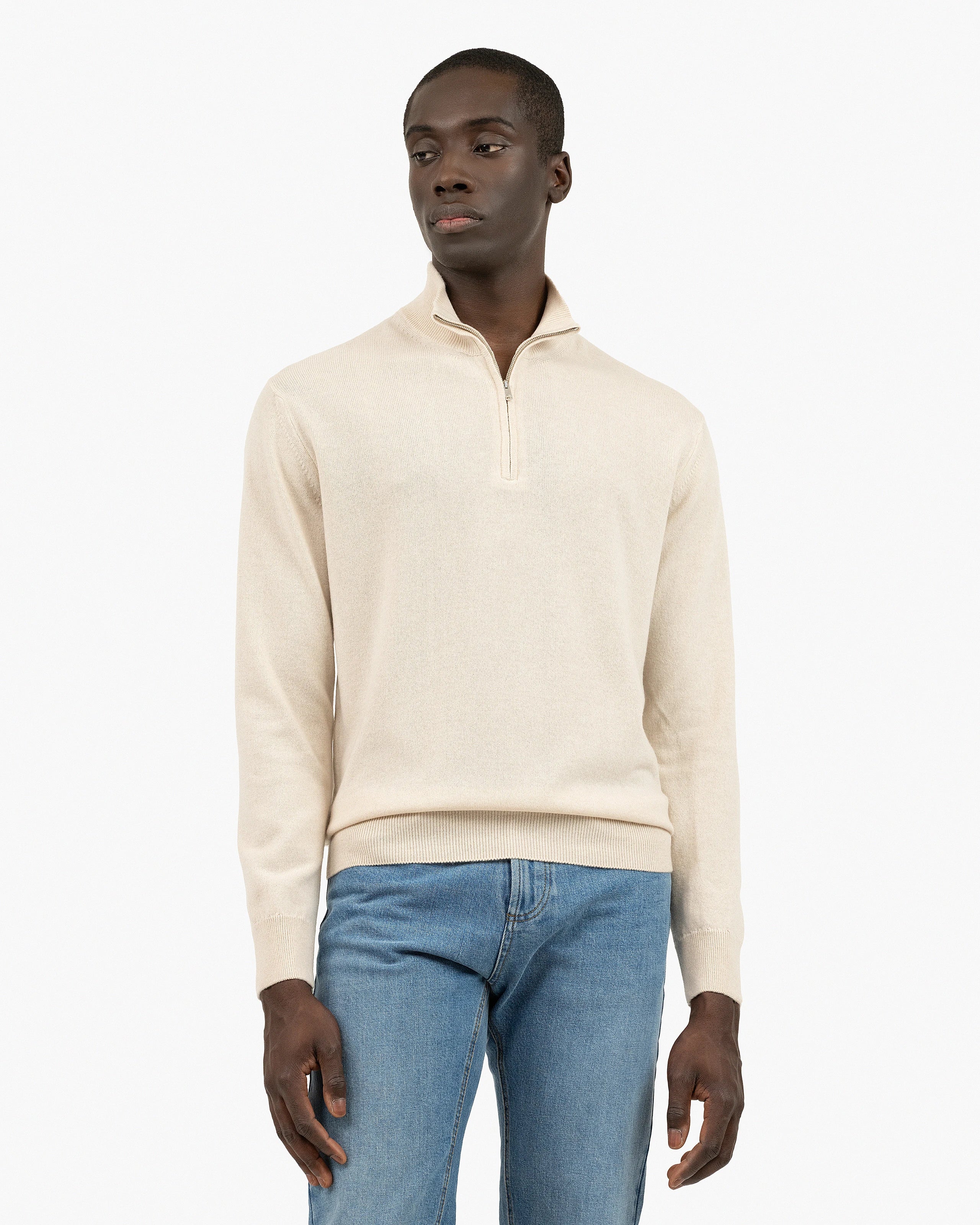Men's Classic Half-Zip Mock Neck - Light Beige Cashmere