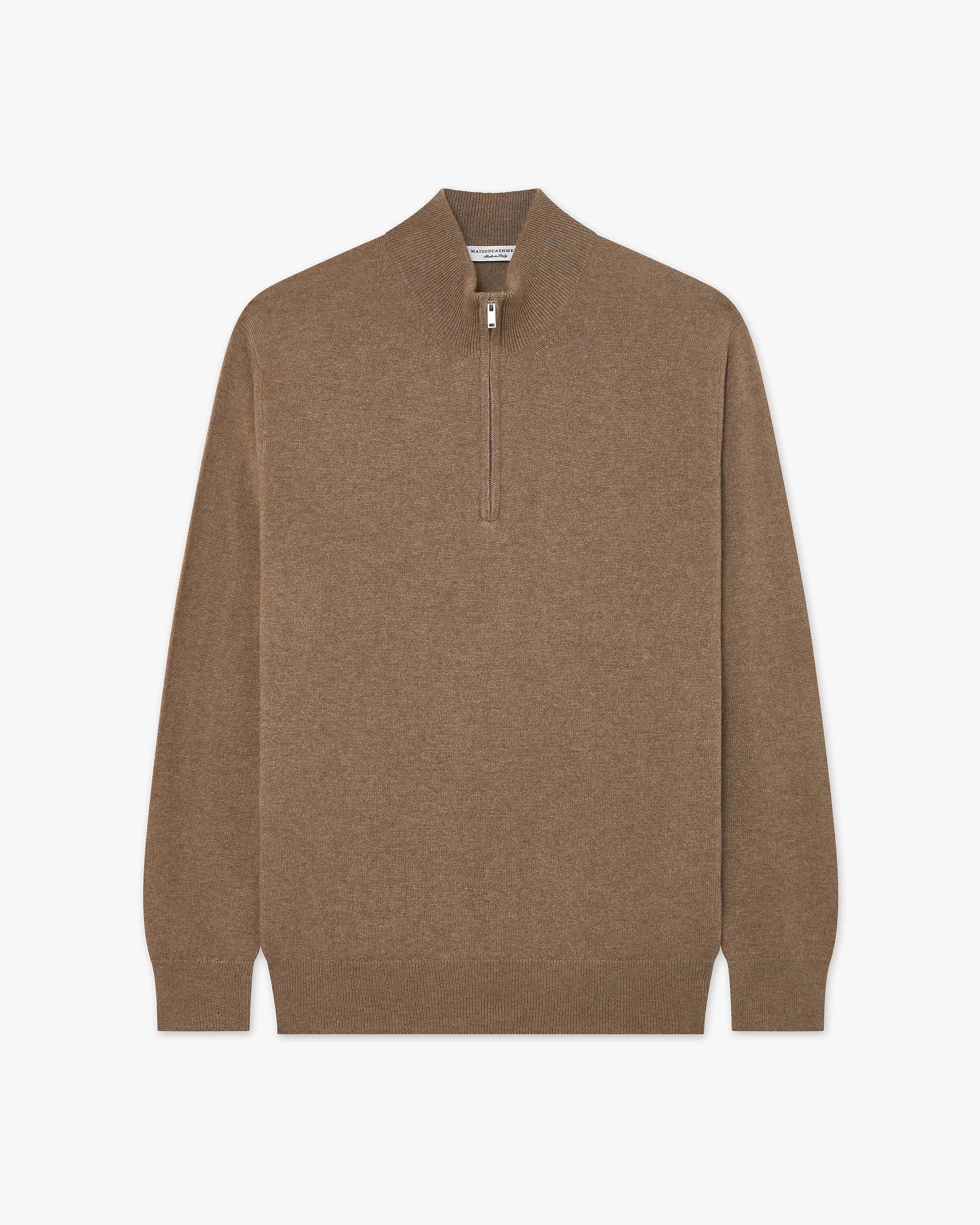 Men's Cashmere Quarter-Zip Sweater - Light Brown | MaisonCashmere Men's Cashmere Quarter-Zip Sweater - Light Brown | MaisonCashmere