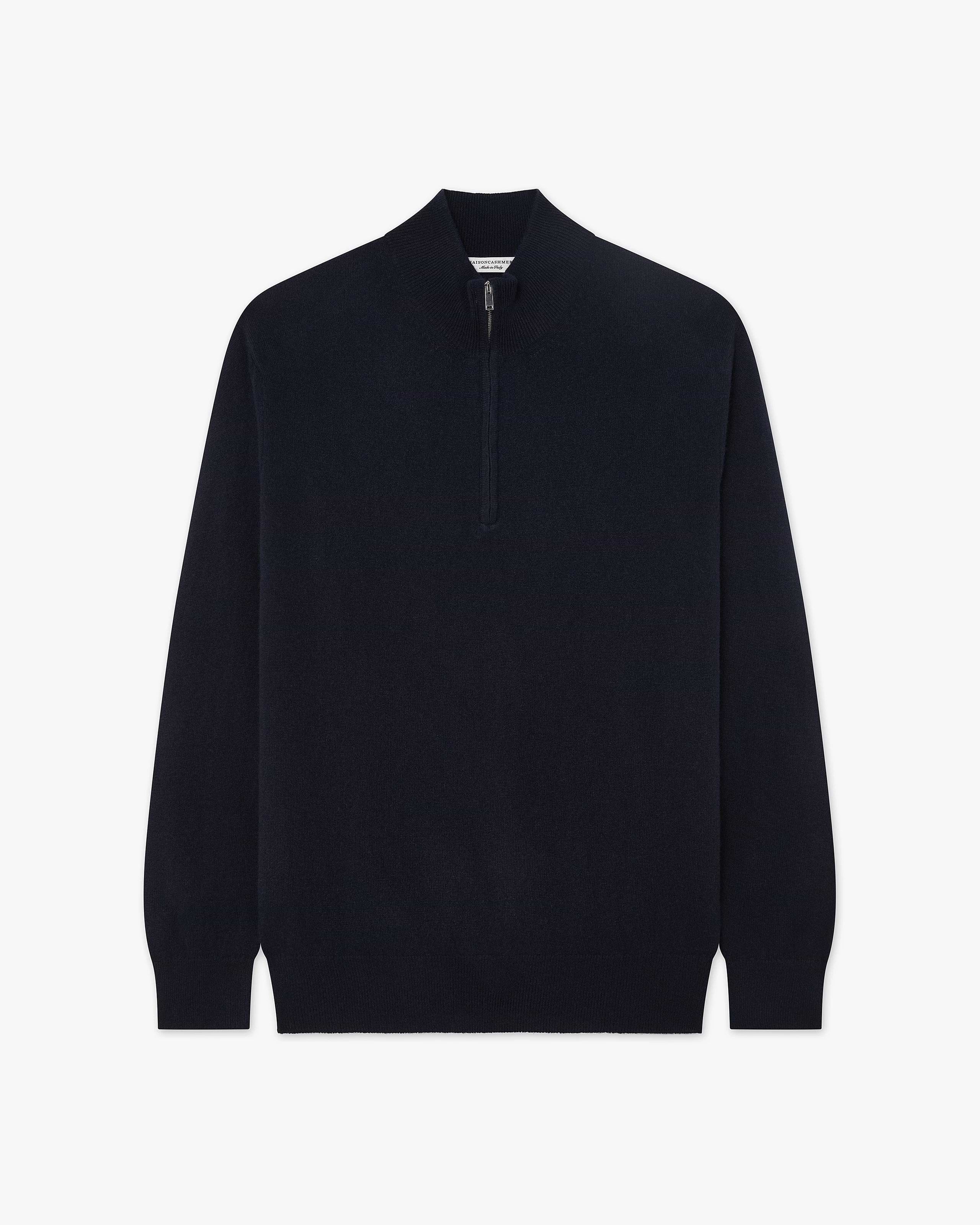 Men's Classic Half-Zip Mock Neck - Night Blue Cashmere