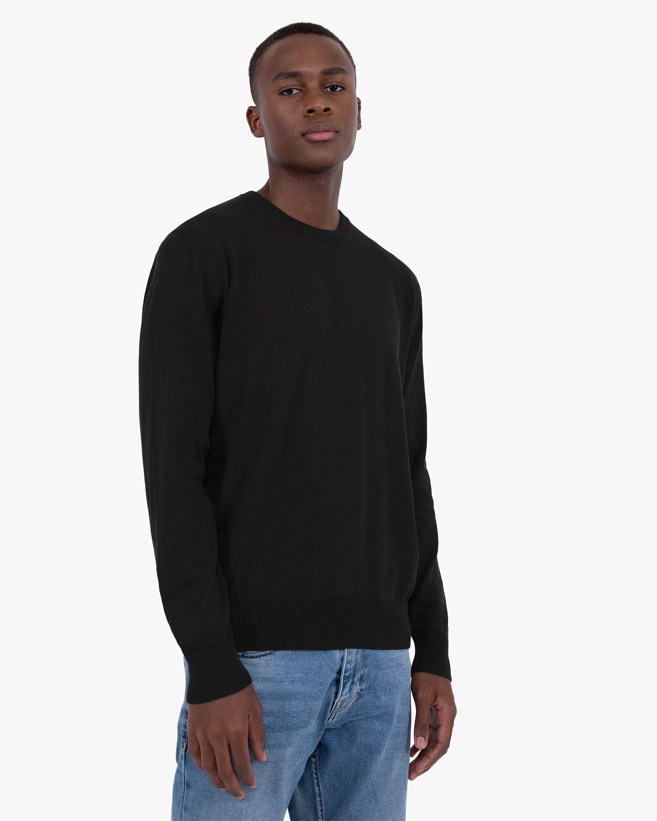 Men's Giza Cotton Crew Neck Sweater - Black | MaisonCashmere Men's Giza Cotton Crew Neck Sweater - Black | MaisonCashmere
