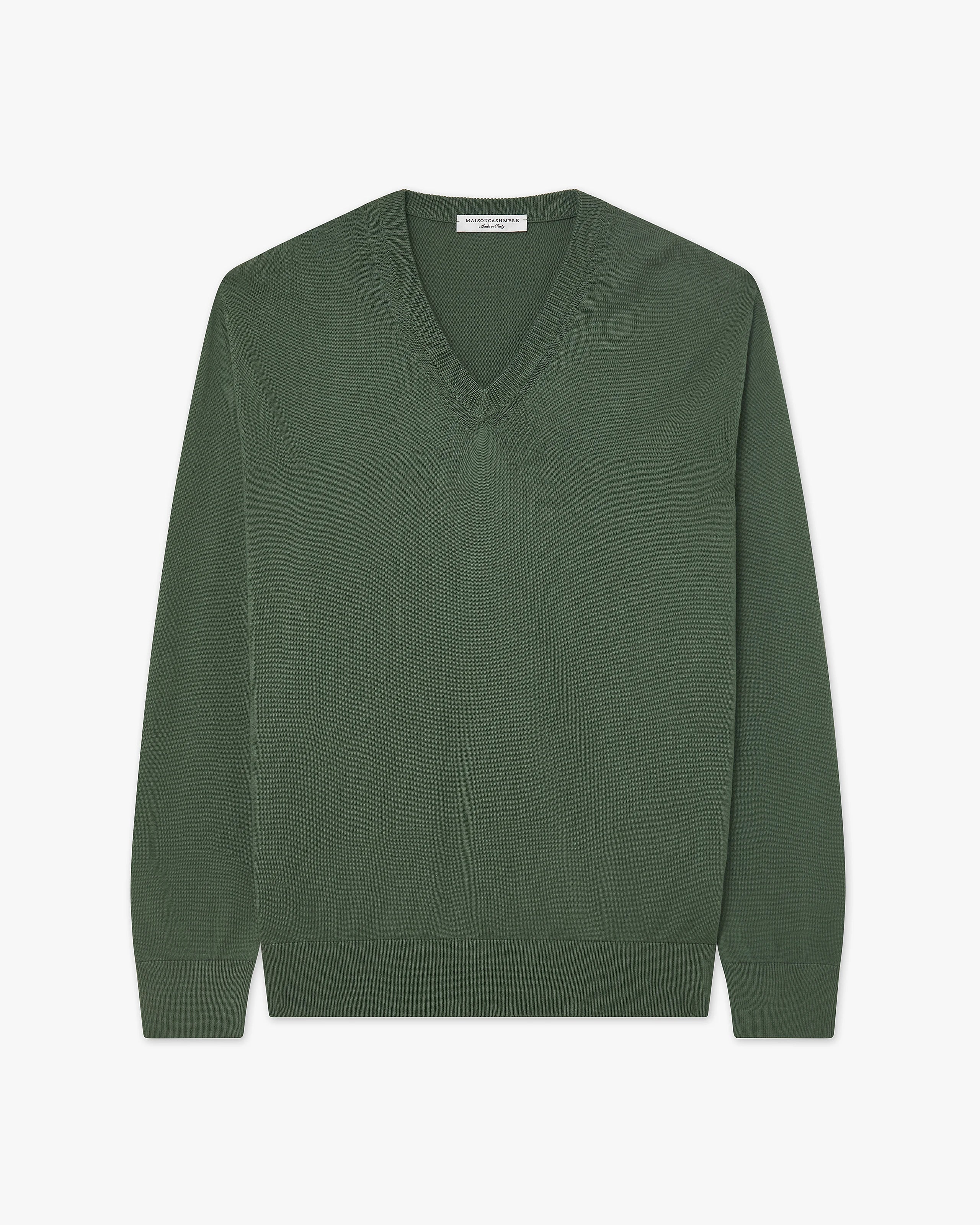 Men's Giza V-Neck Sweater - Army Green Cotone