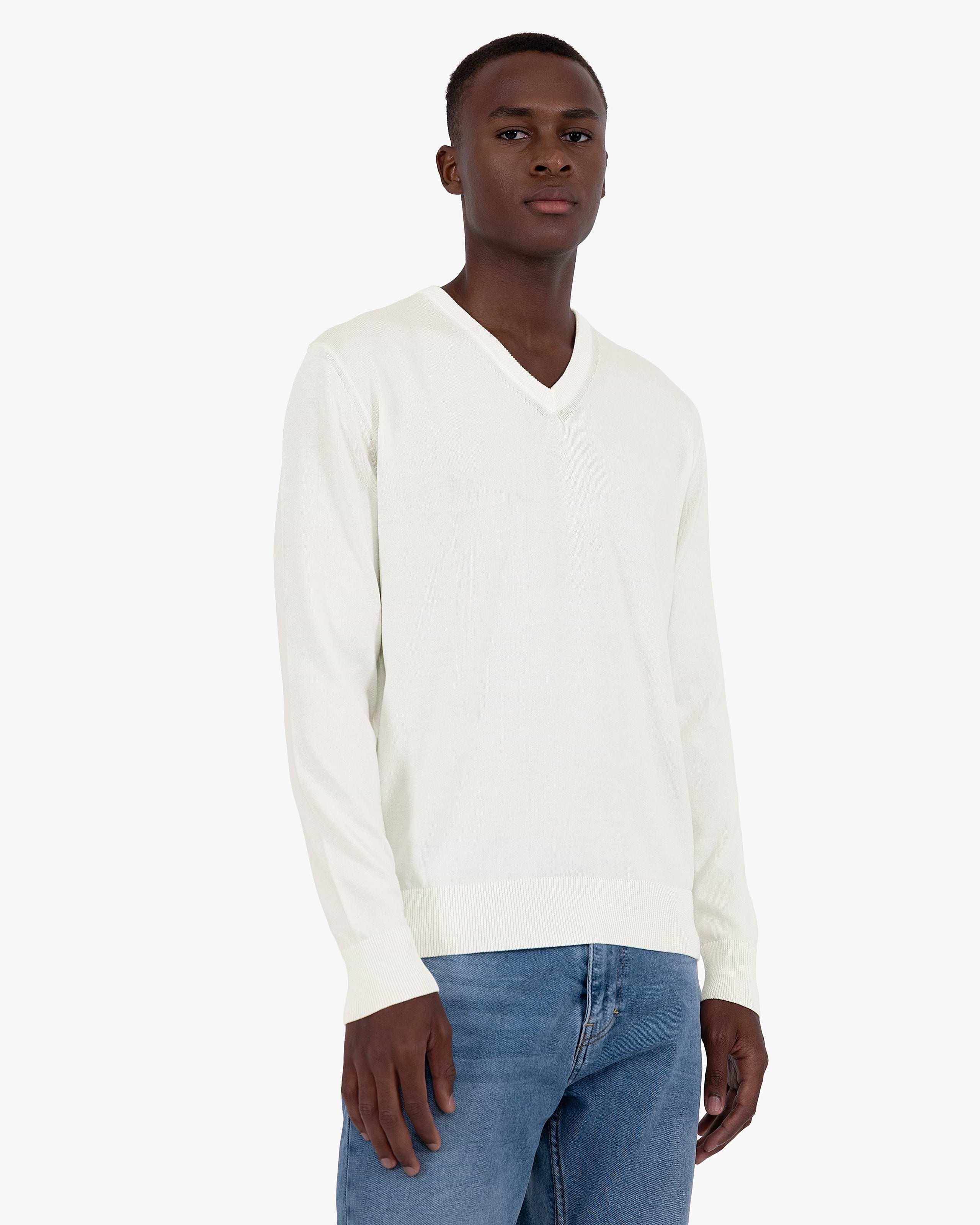 Men's Giza V-Neck Sweater - White Cotone