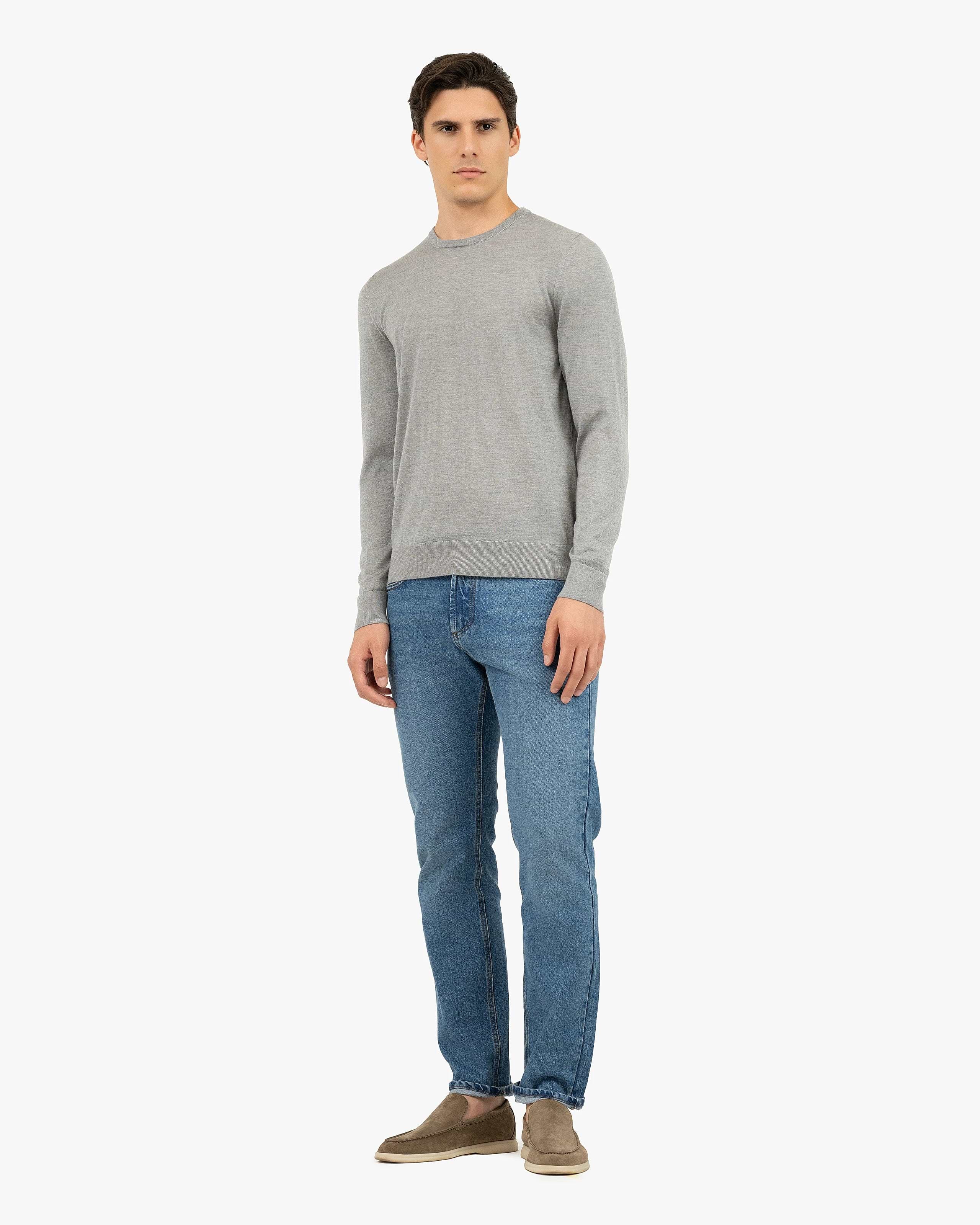 Men's Ritz Crew Neck Sweater - Grey Cashmere / Seta