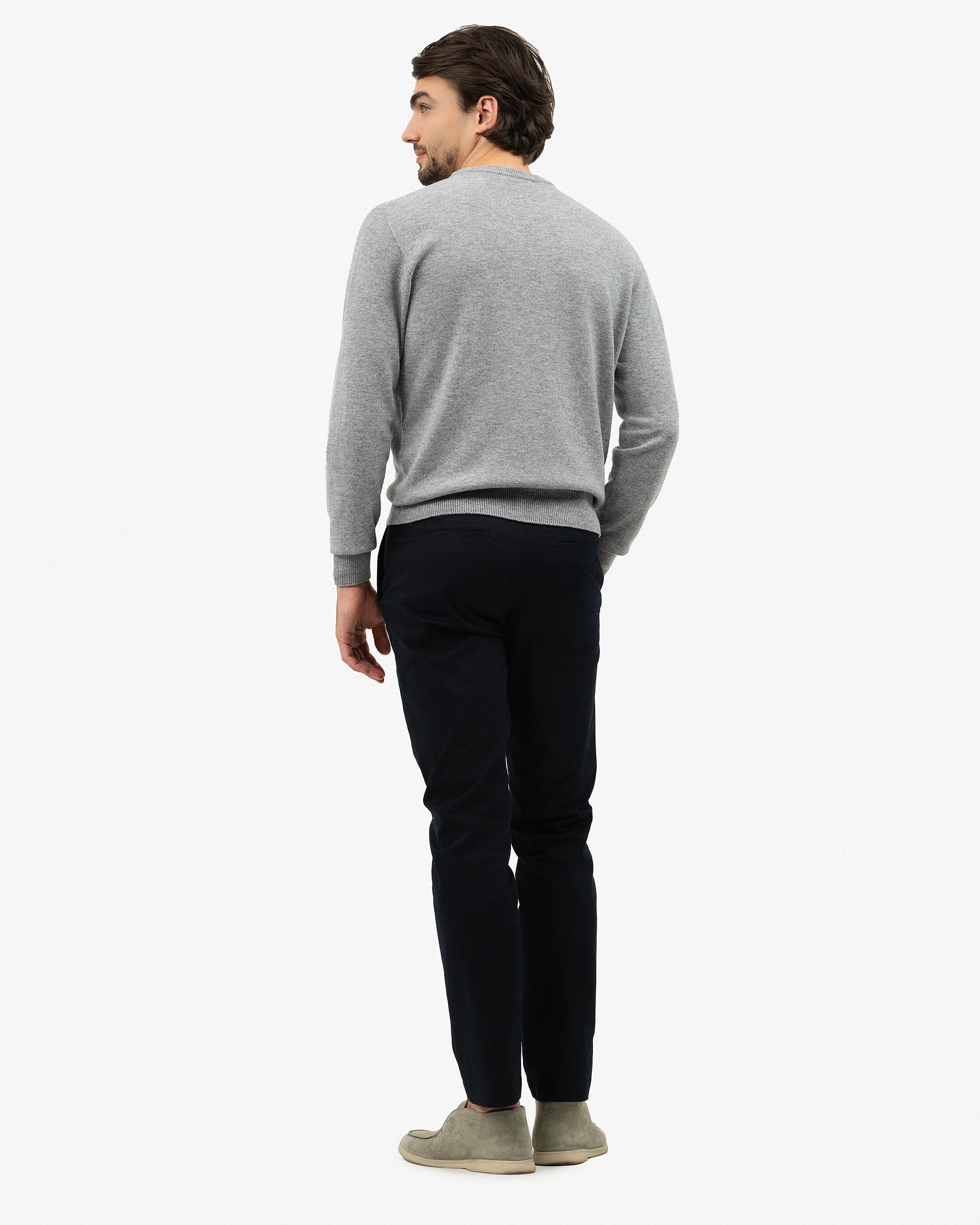 Men's Saxon Crew Neck Sweater - Medium Grey Merino
