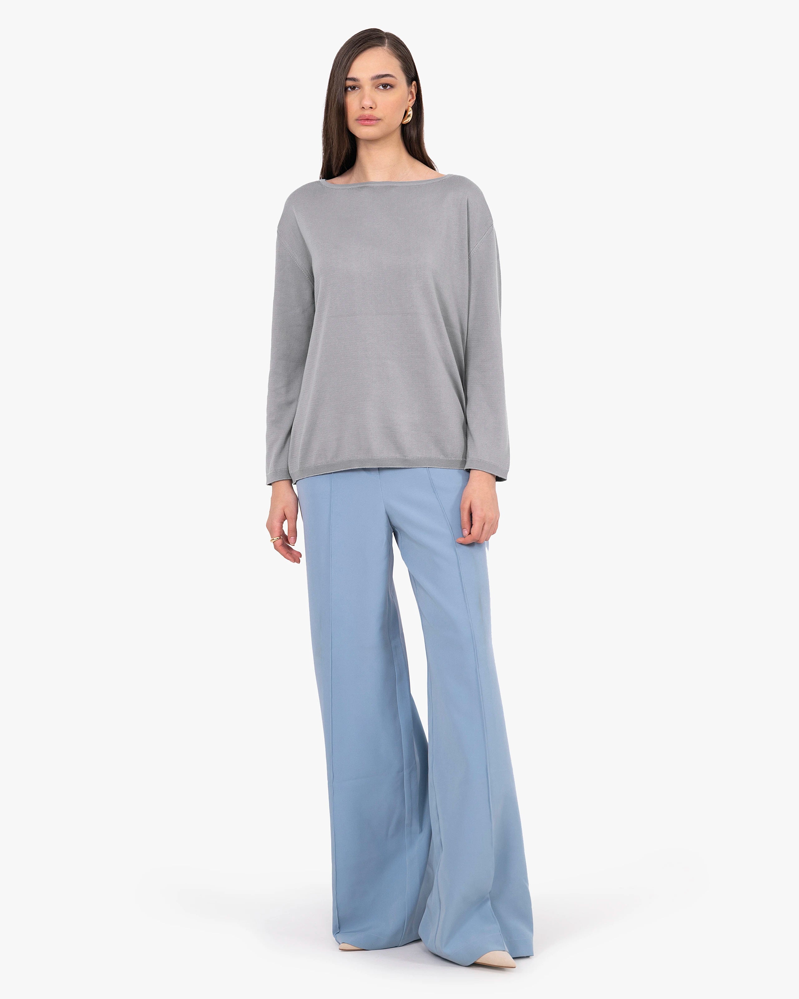 Oasi Boat Neck Sweater - Grey Cotone