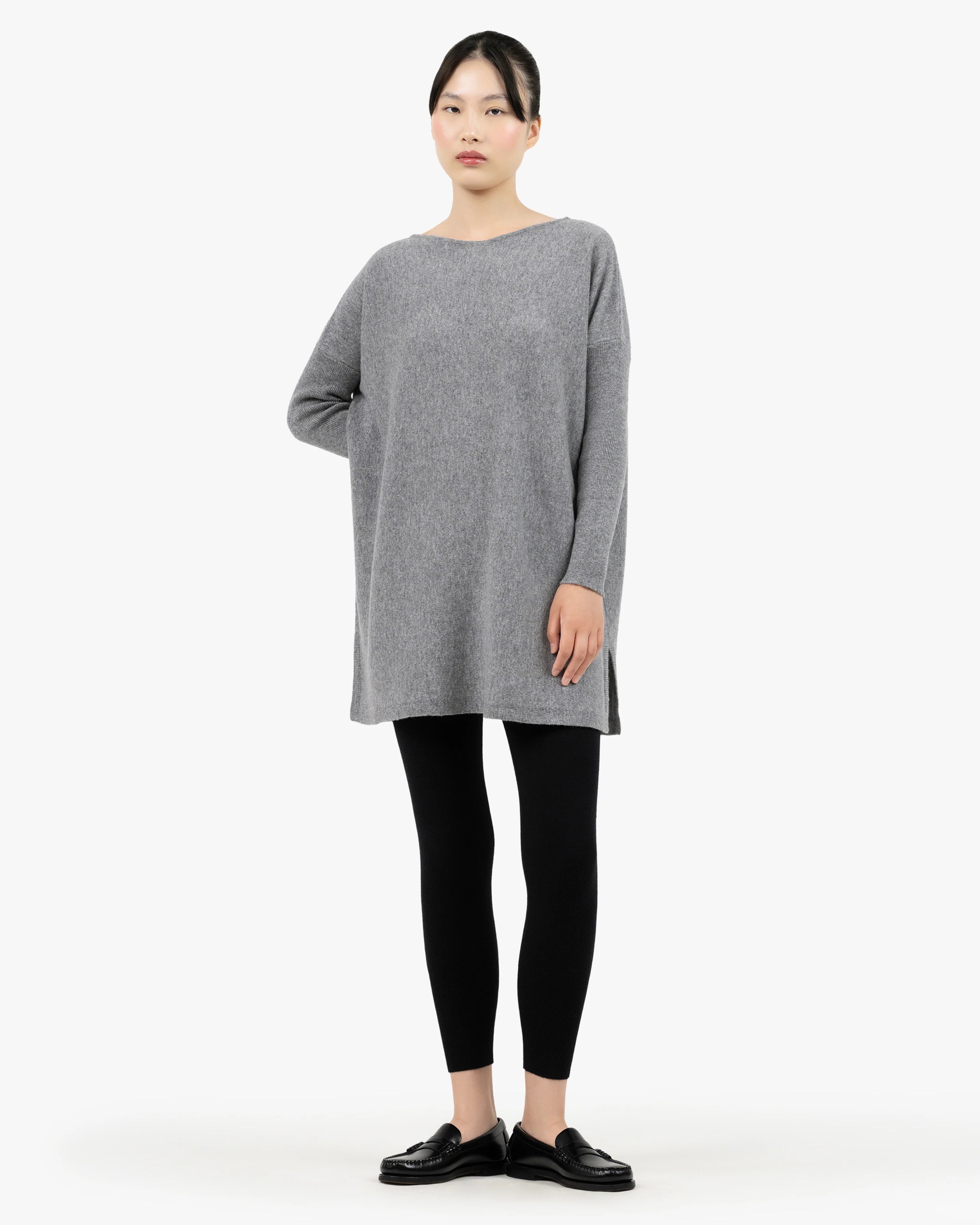 Palazzo Maxi Boat Neck Sweater - Medium Grey Cashmere