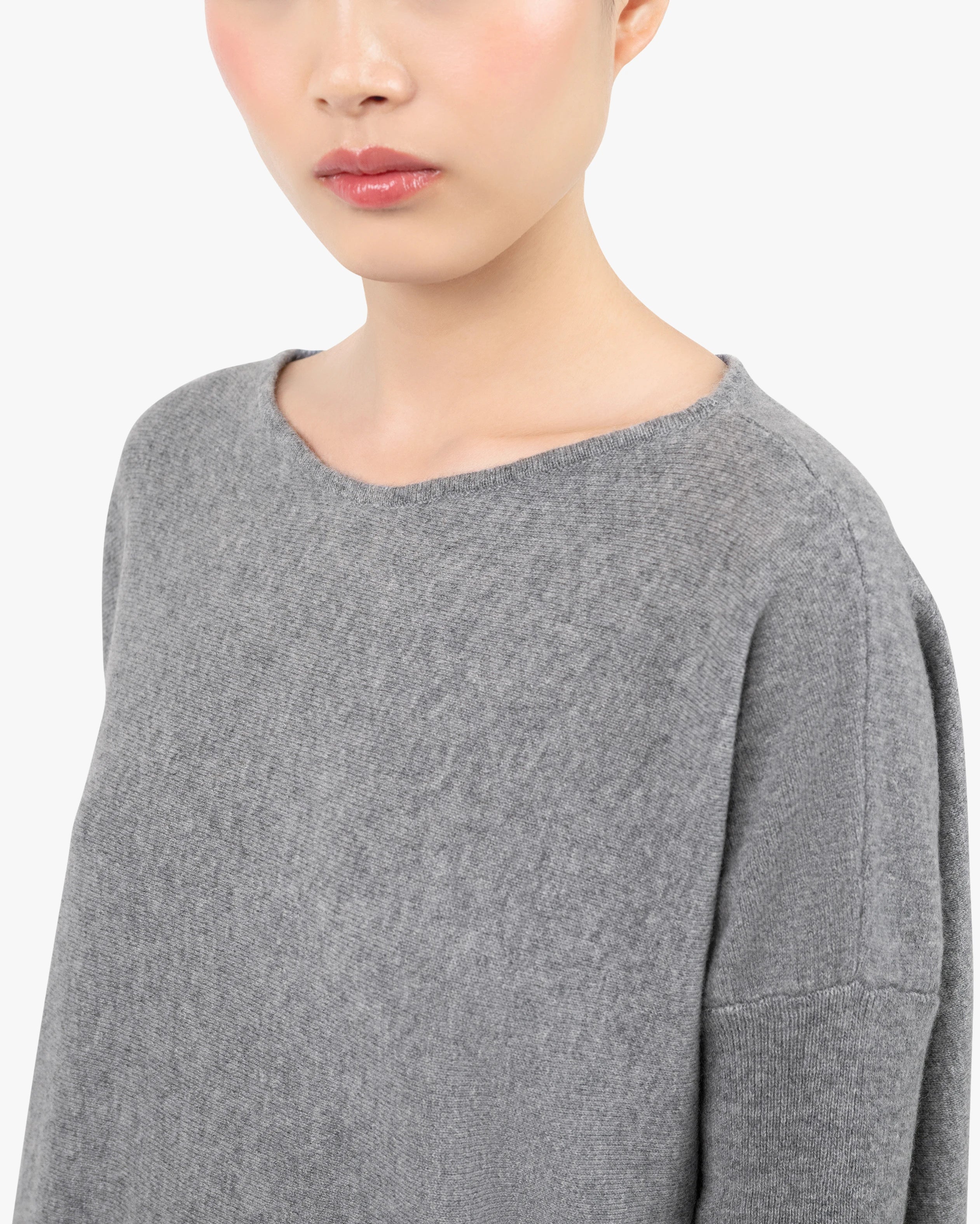 Palazzo Maxi Boat Neck Sweater - Medium Grey Cashmere