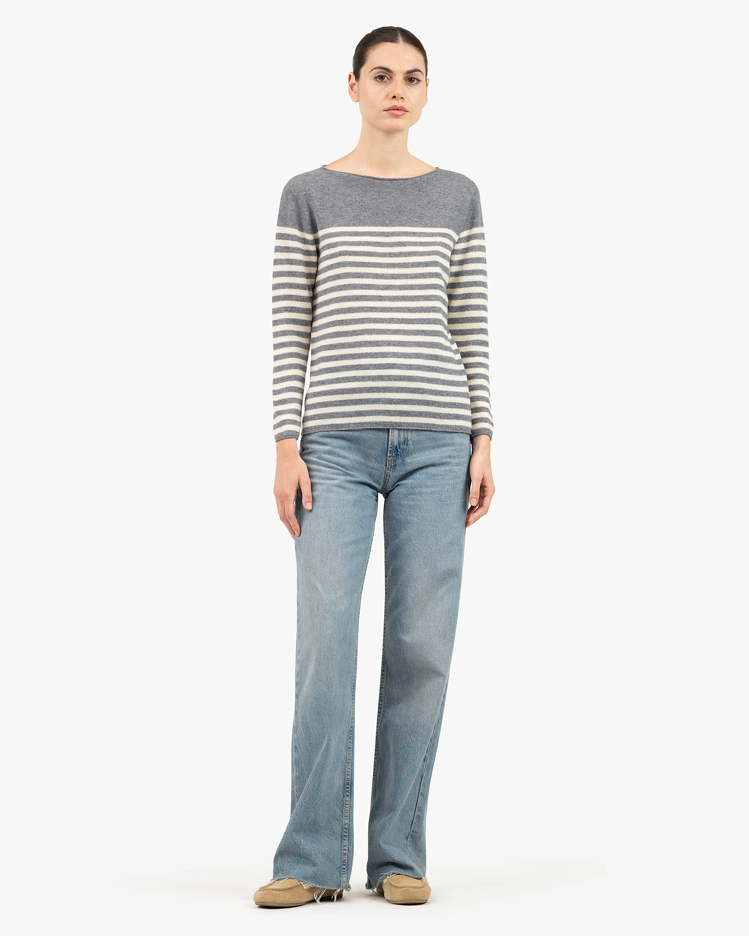 Piuma Boat Neck Sweater - Medium Grey Cashmere