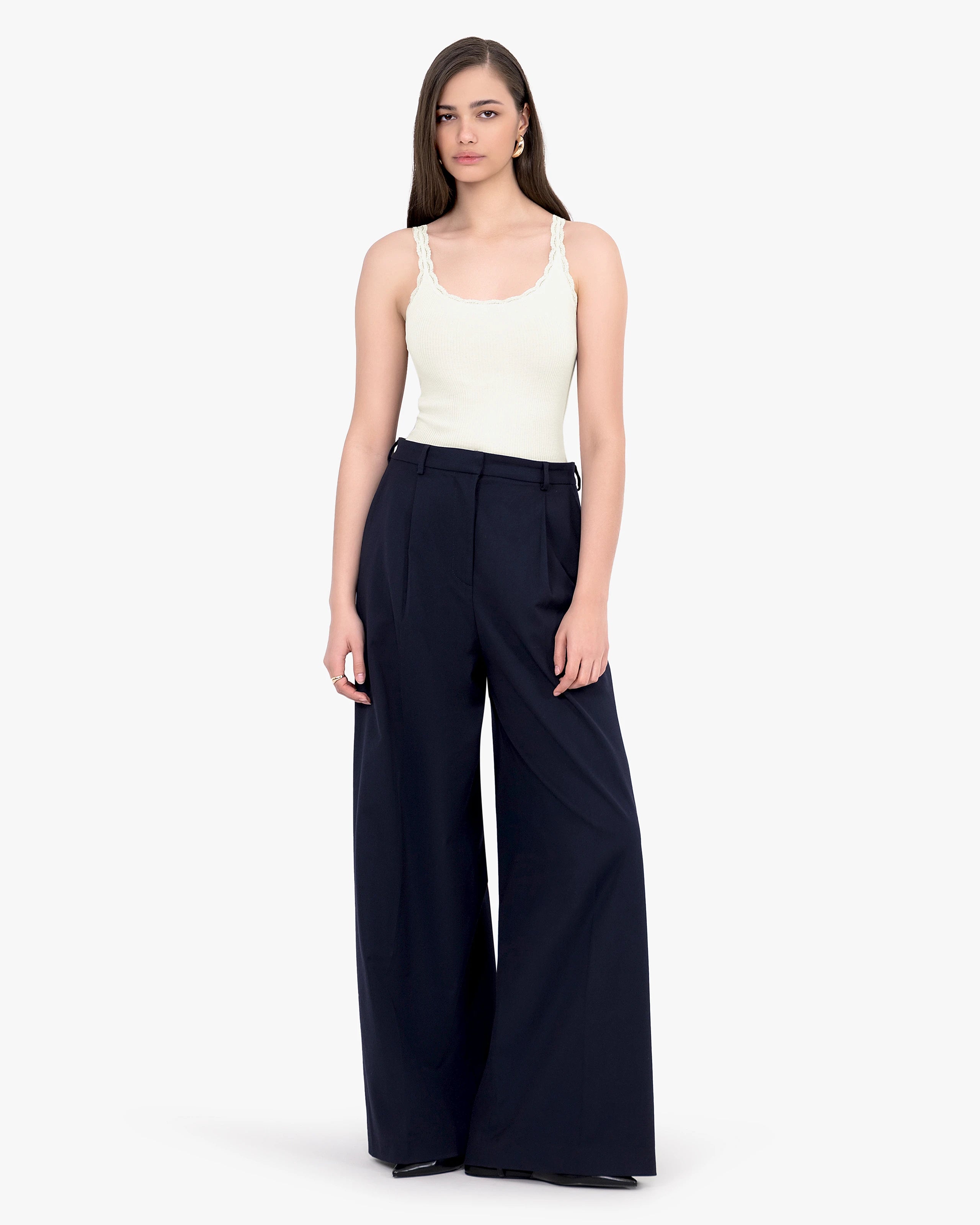 Pleated Lace Top - White Cotone / Seta