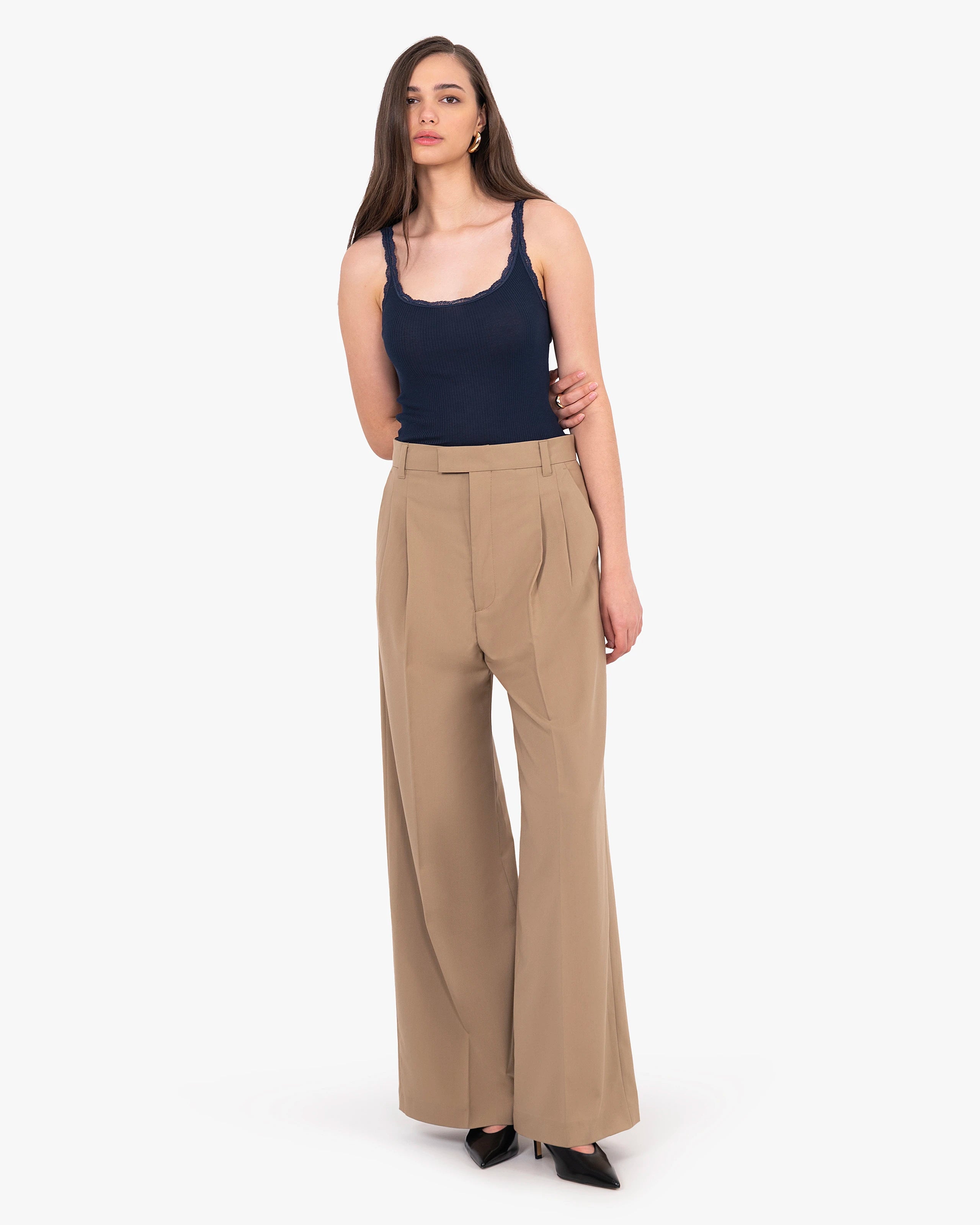 Pleated Lace Top - Blue Cotone / Seta