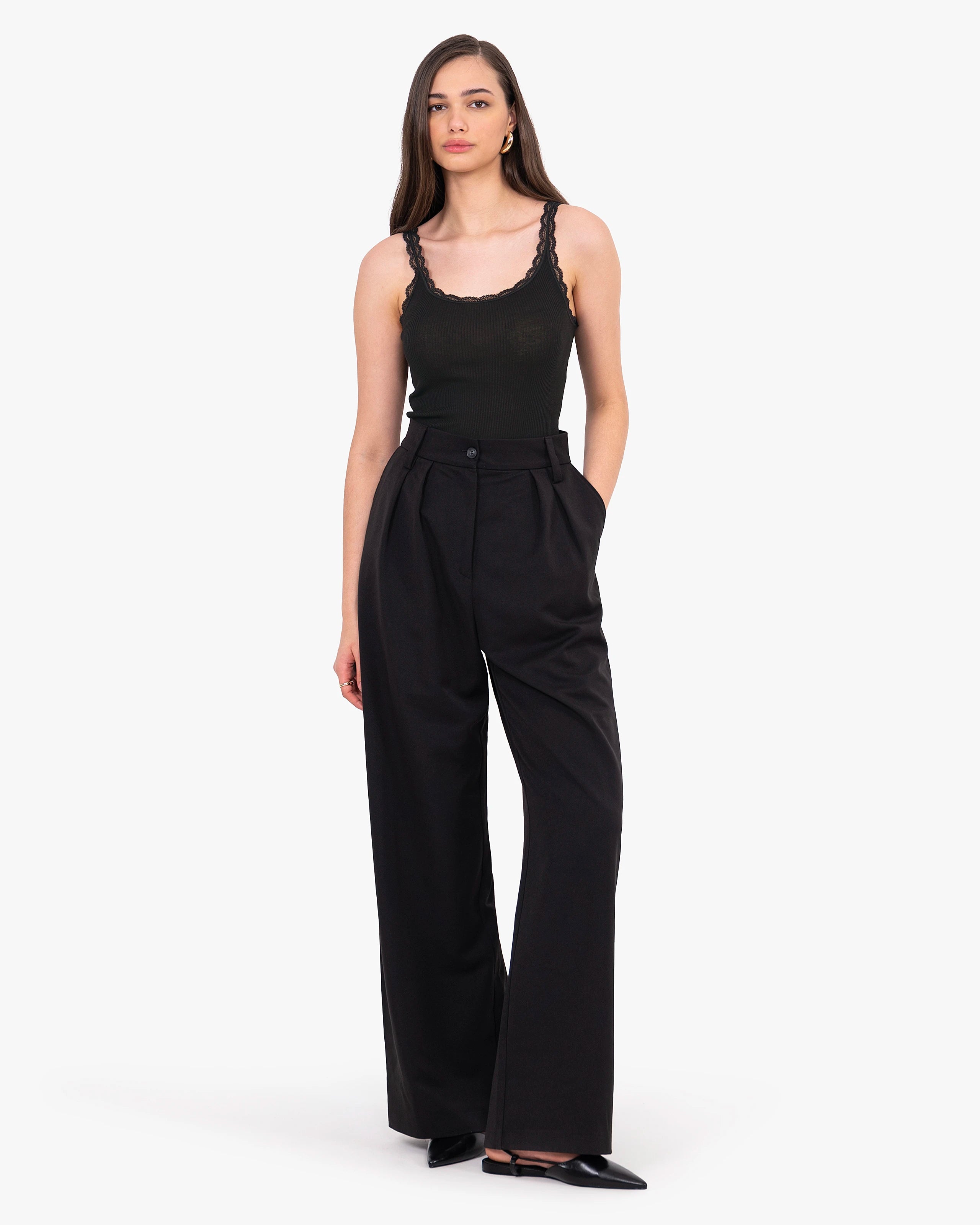 Pleated Lace Top - Black Cotone / Seta