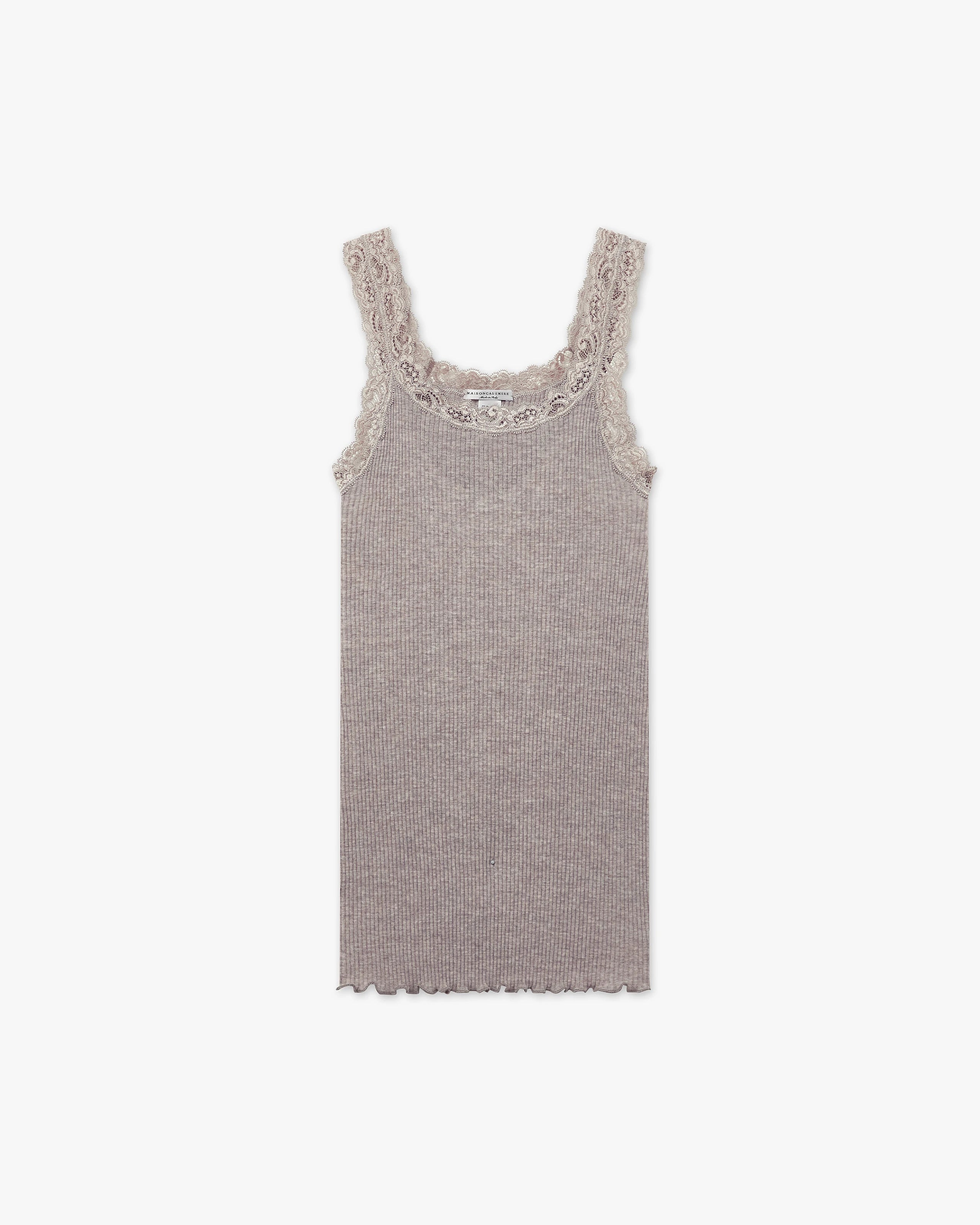 Pleated Lace Top - Walnut Merino / Seta