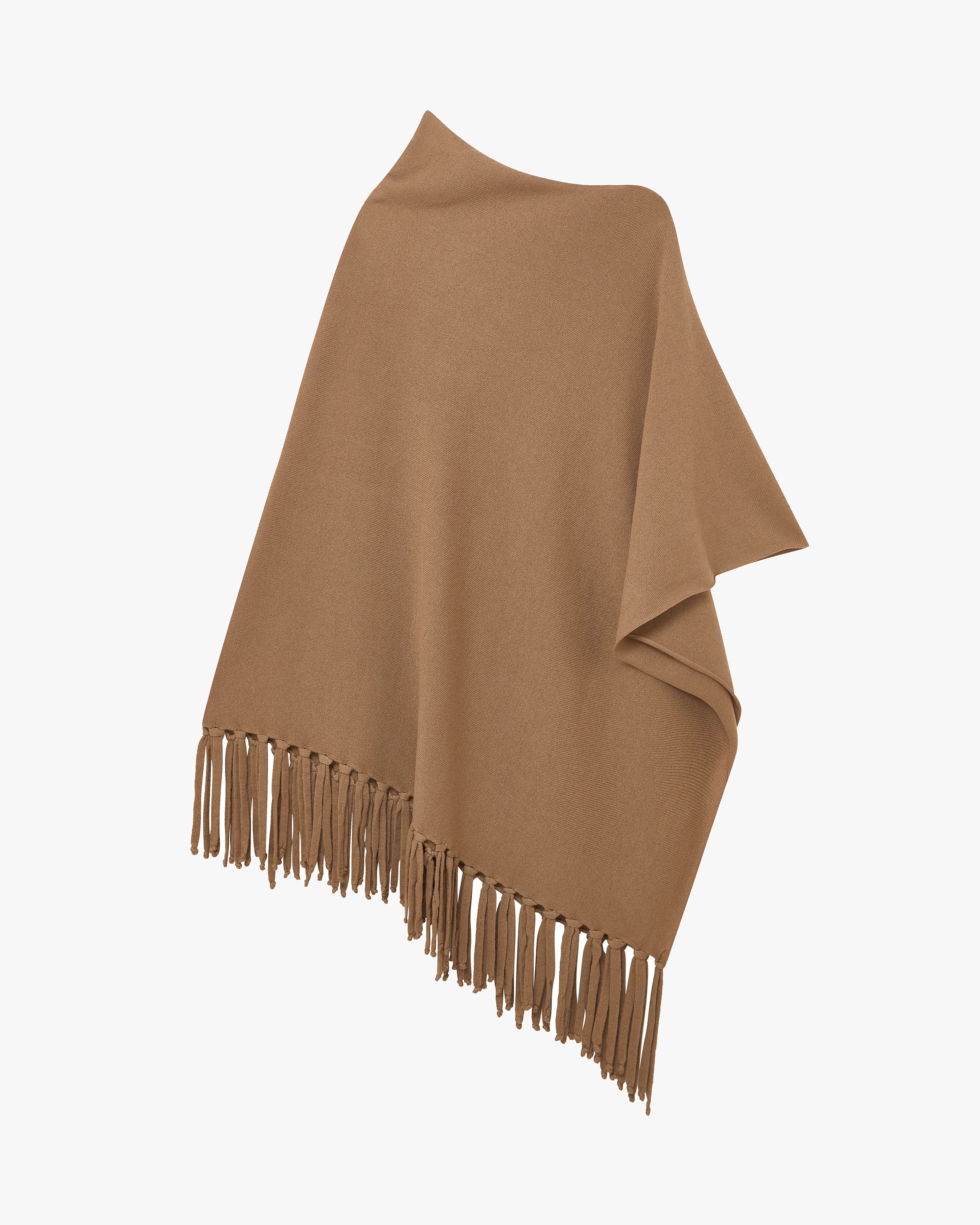 Poncho with Fringes - Camel Cashmere
