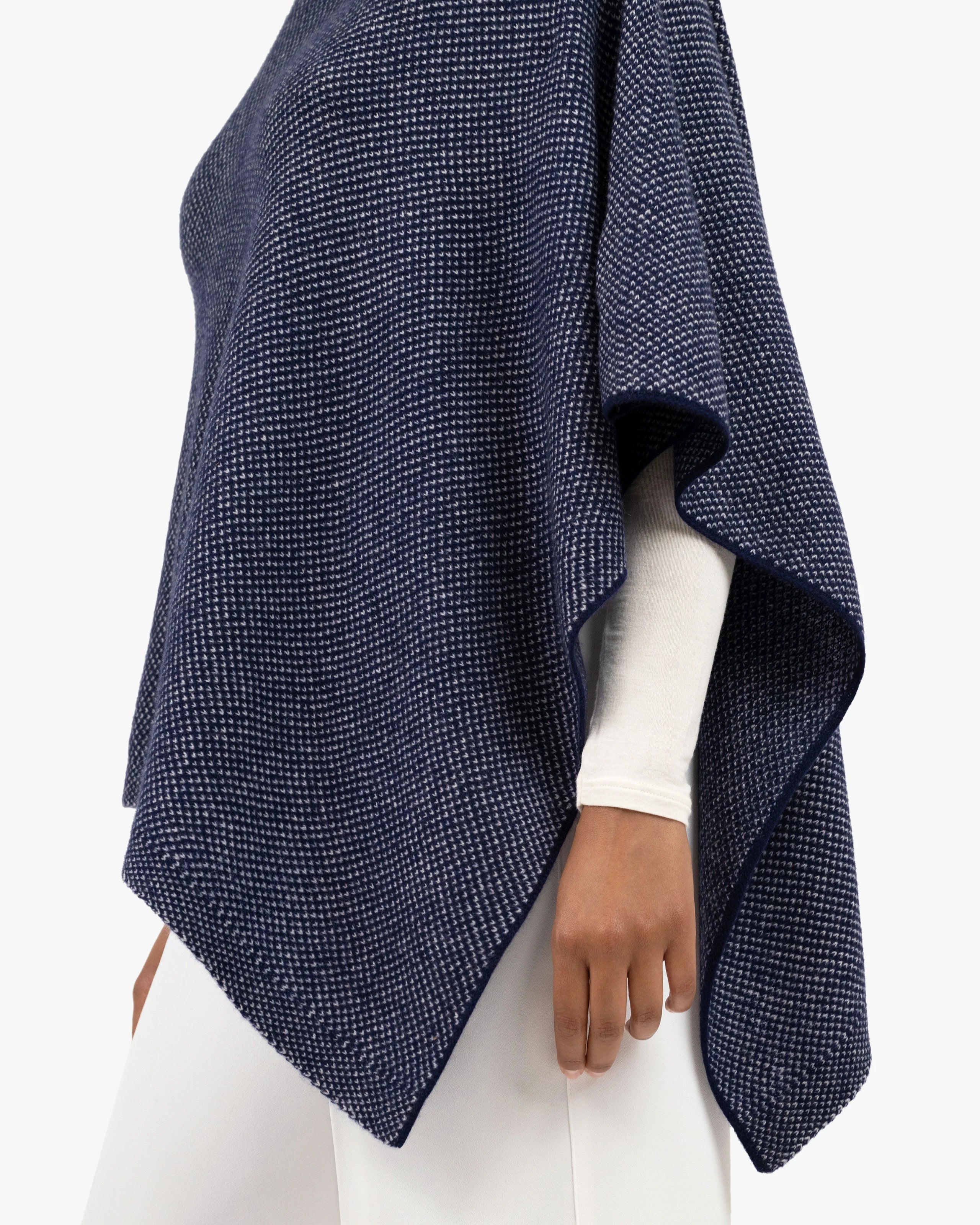 Two-Tone Poncho - Blue Cashmere