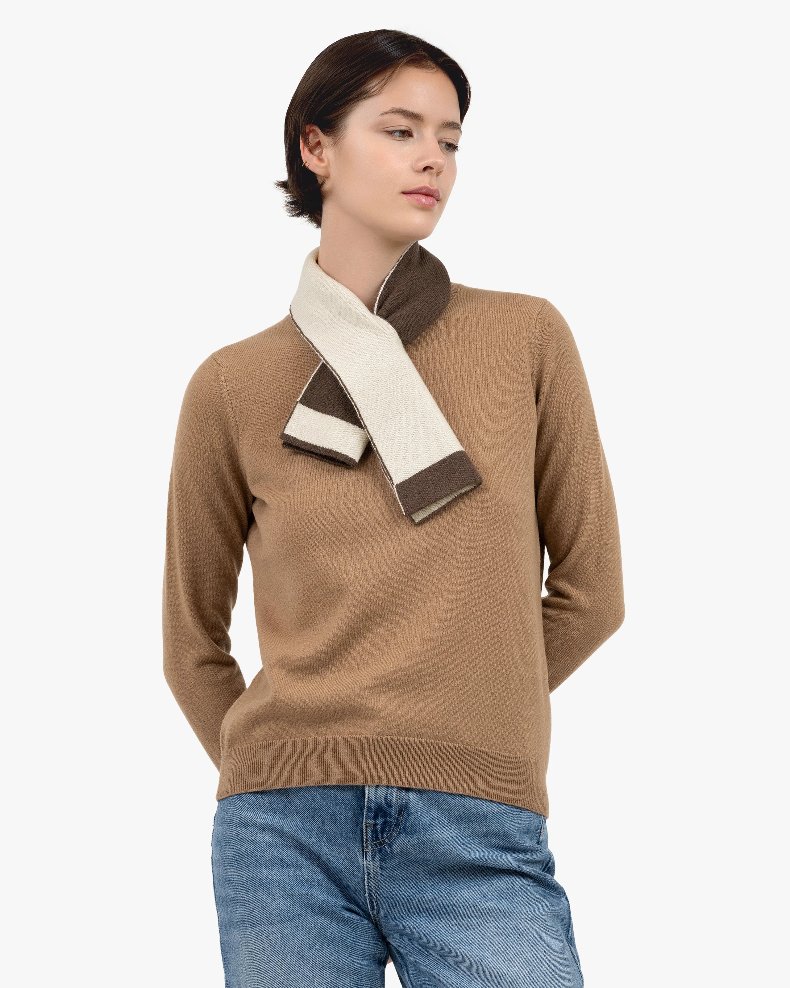 Two-Tone Neck Scarf - Brown Cashmere