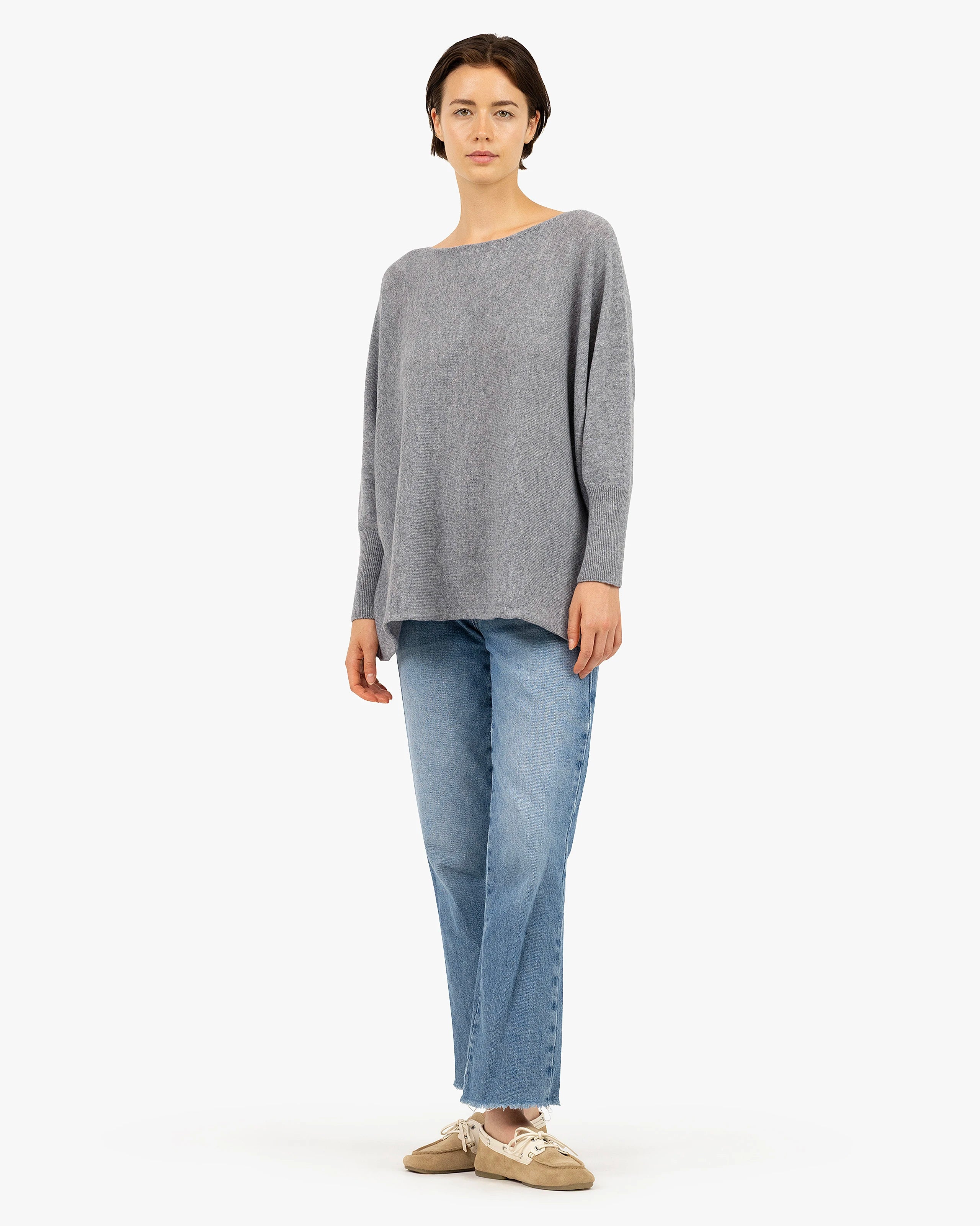 Velia Maxi Boat Neck Sweater - Medium Grey Cashmere