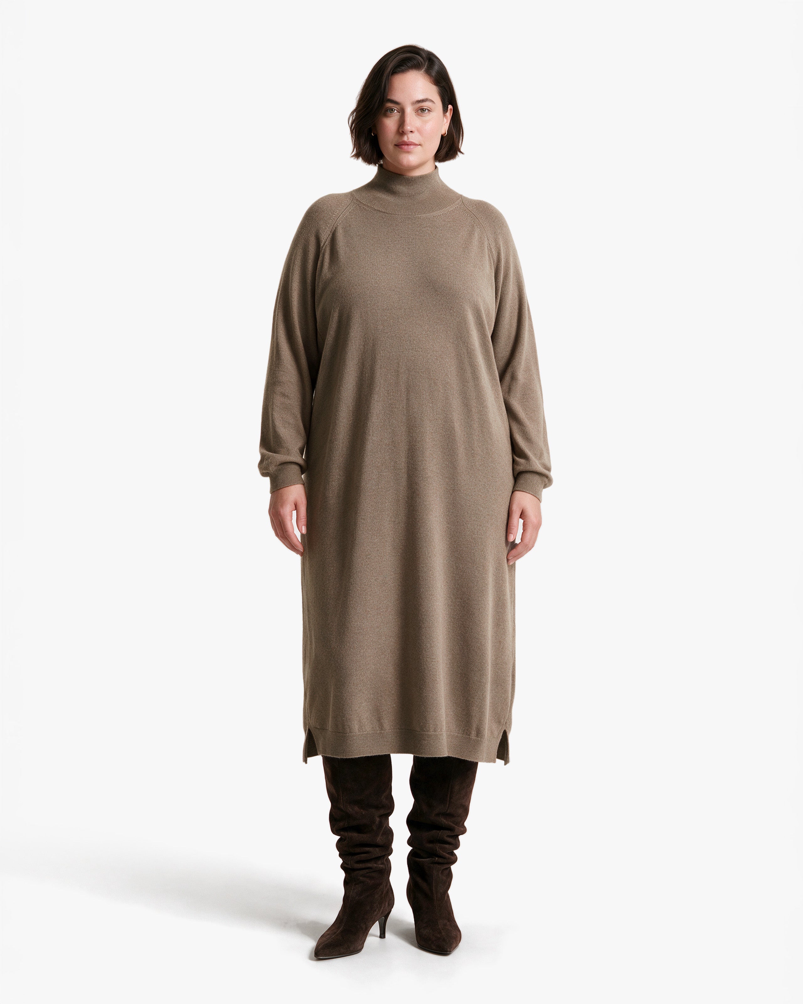 Curvy-Strickkleid · Taupe