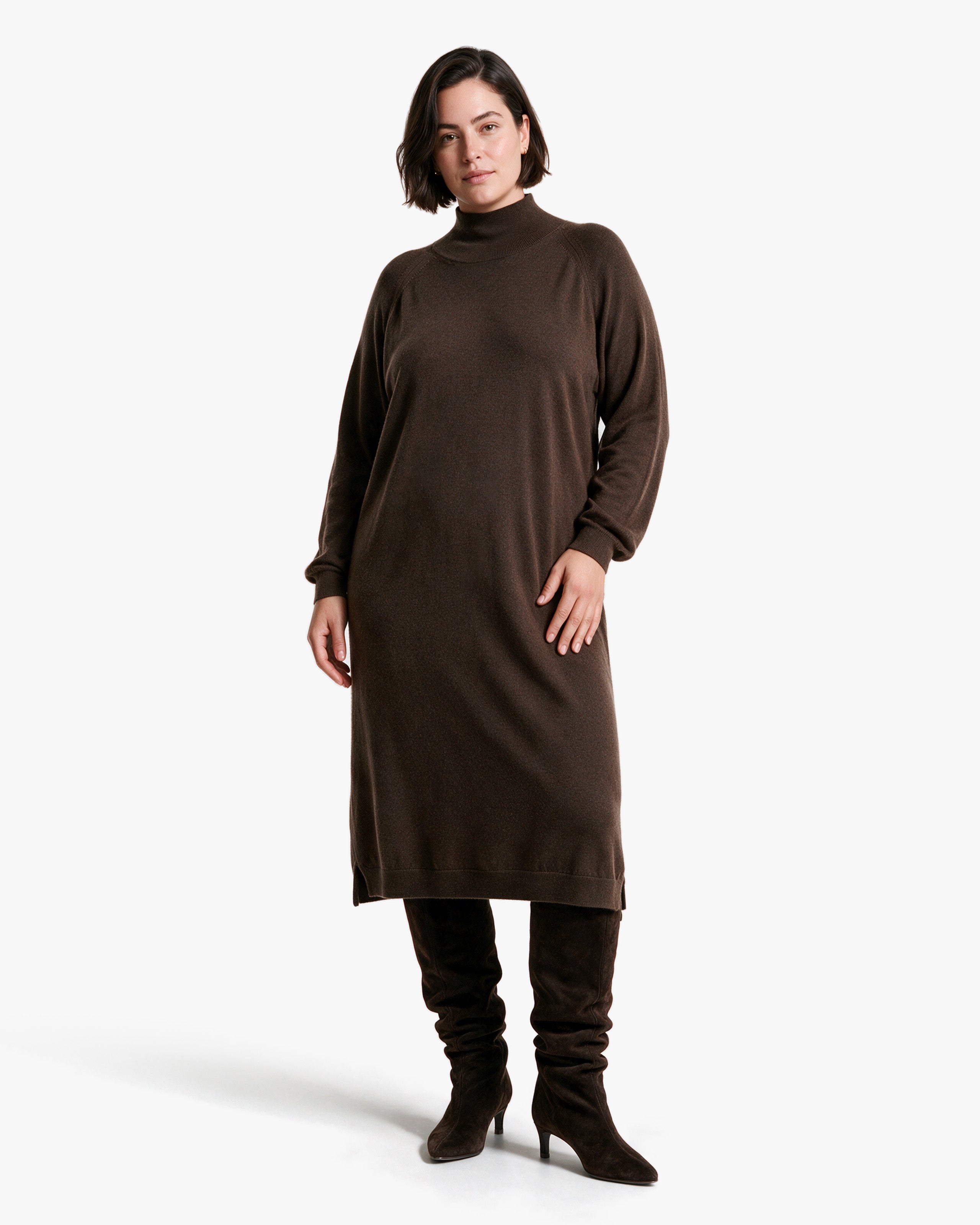 Curvy Sweater Dress · Brown