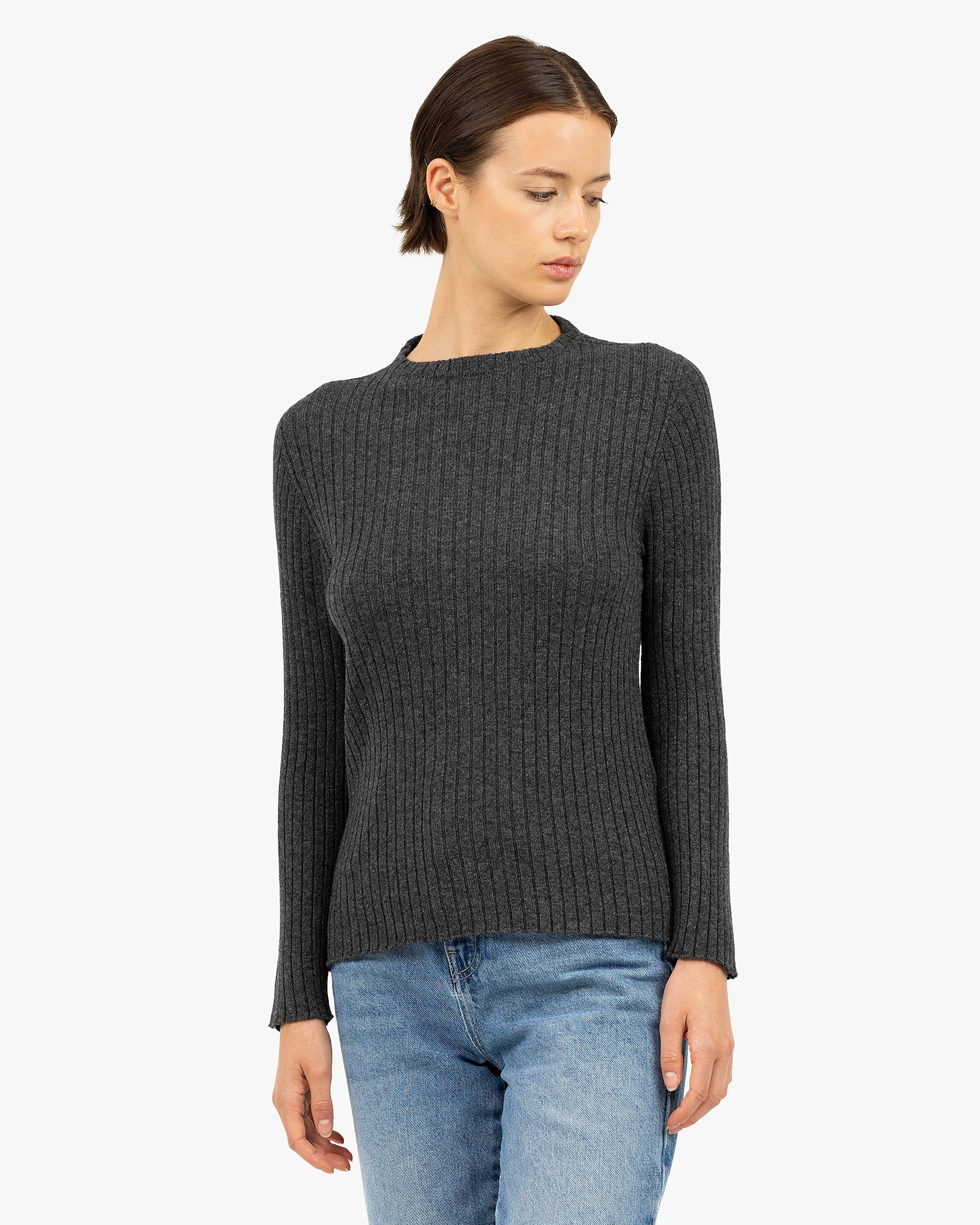 Women's Brera Crew Neck Sweater - Charcoal Cashmere