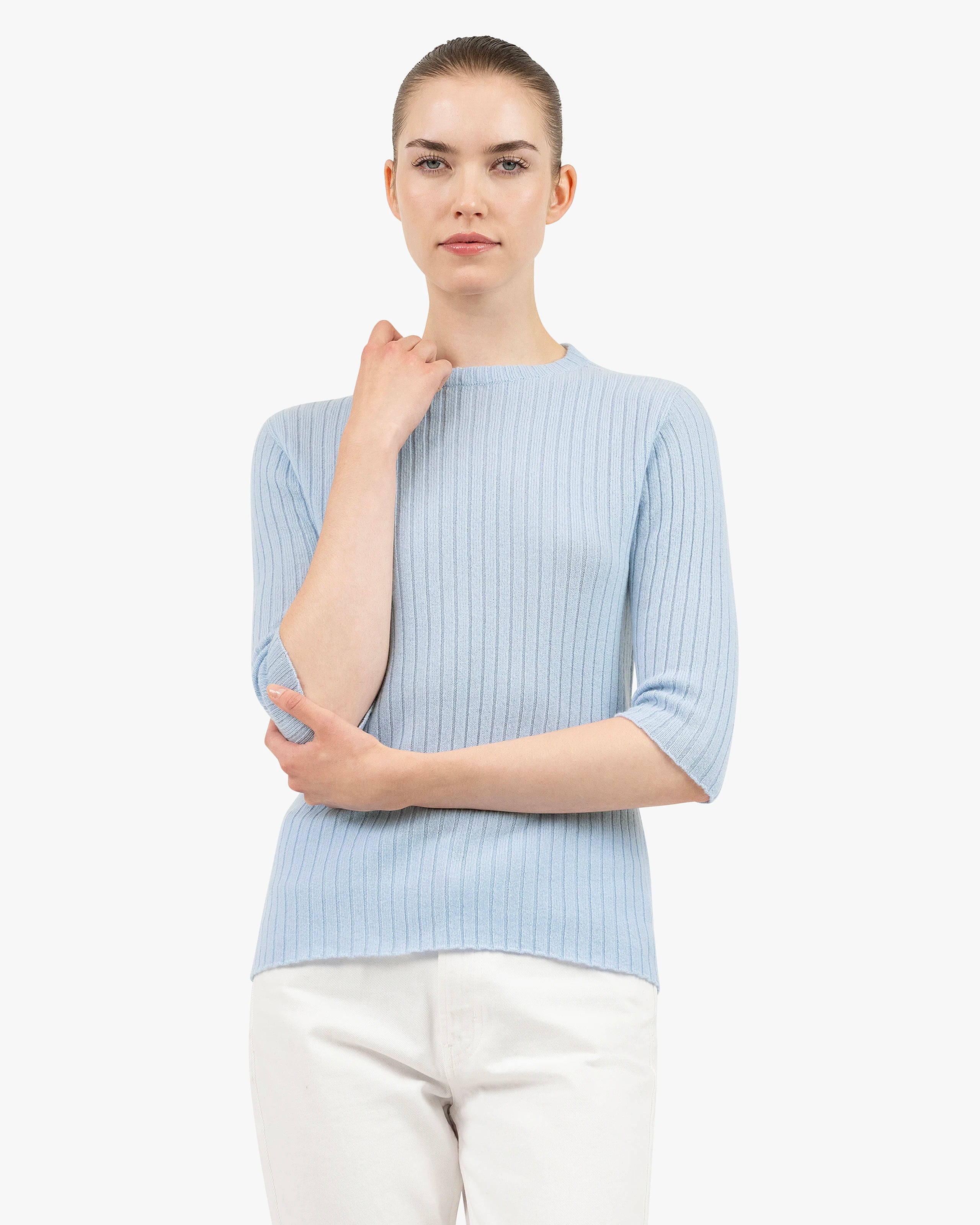 Brera 3/4 Sleeves Sweater - Light Blue Cashmere