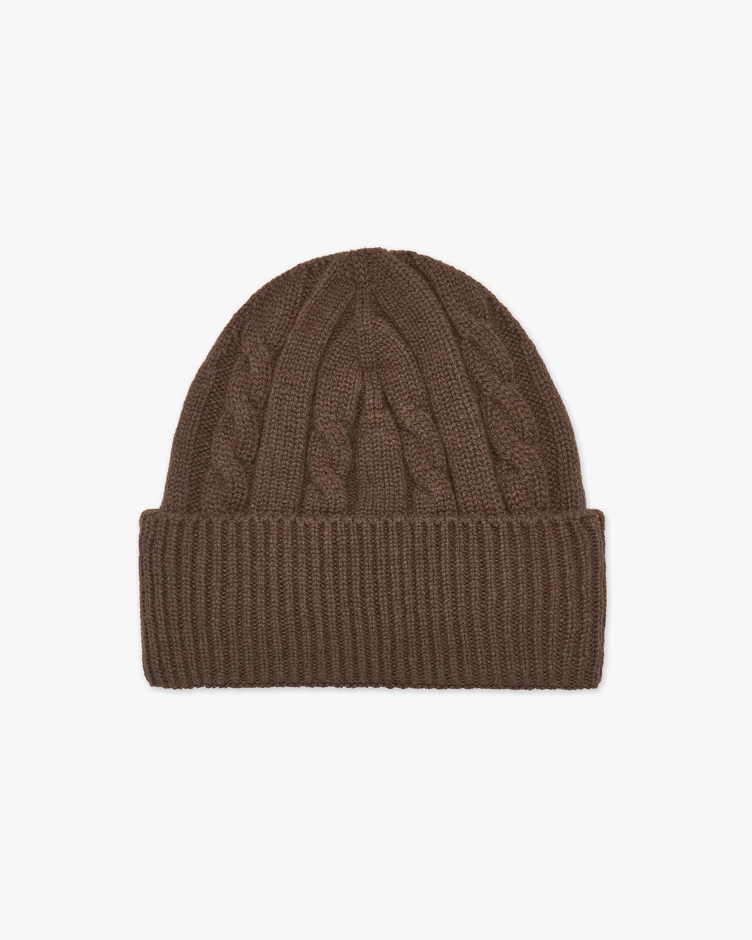Women's Cable Knit Hat - Brown Cashmere