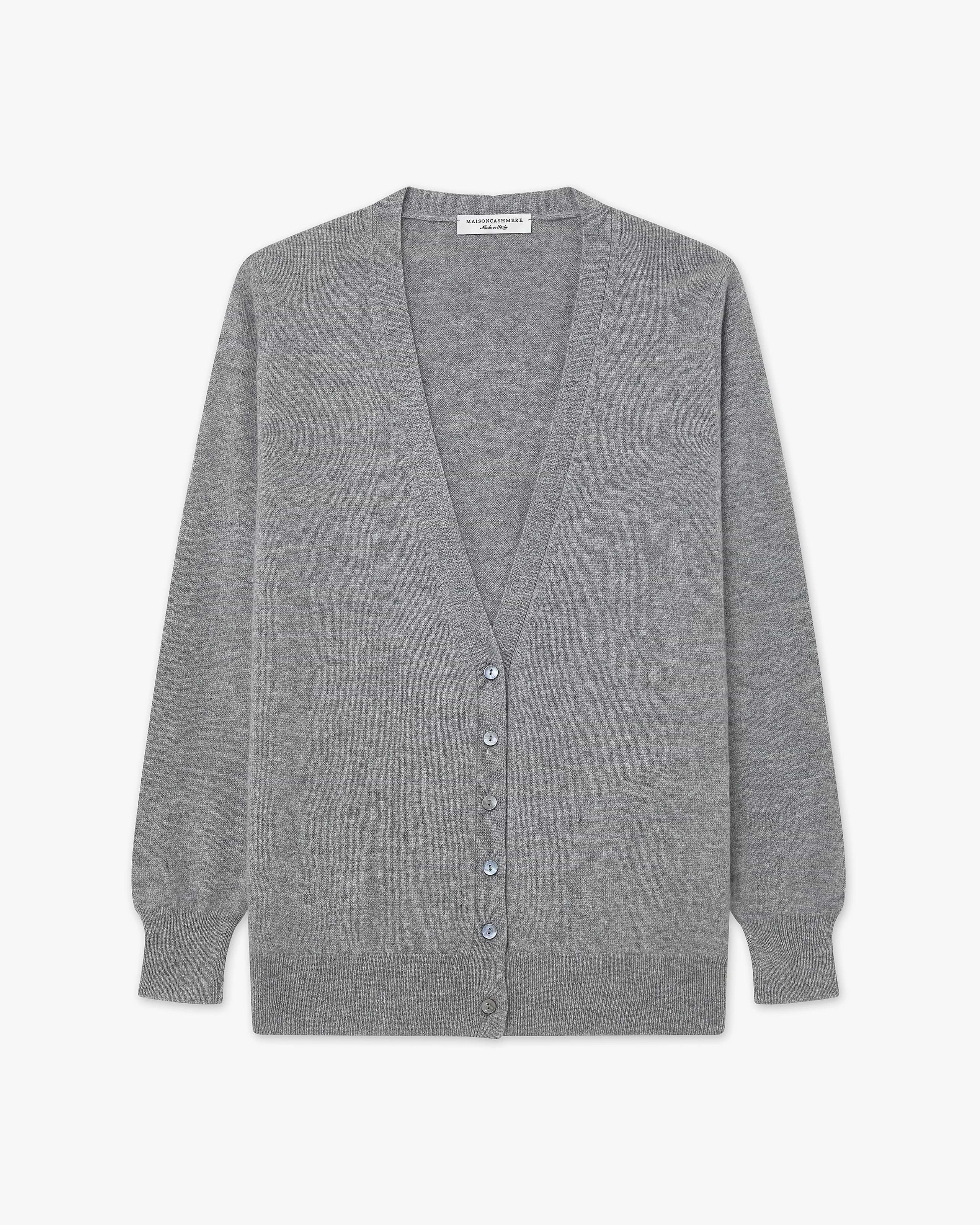 Women's Essential V-Neck Cardigan - Medium Grey Cashmere