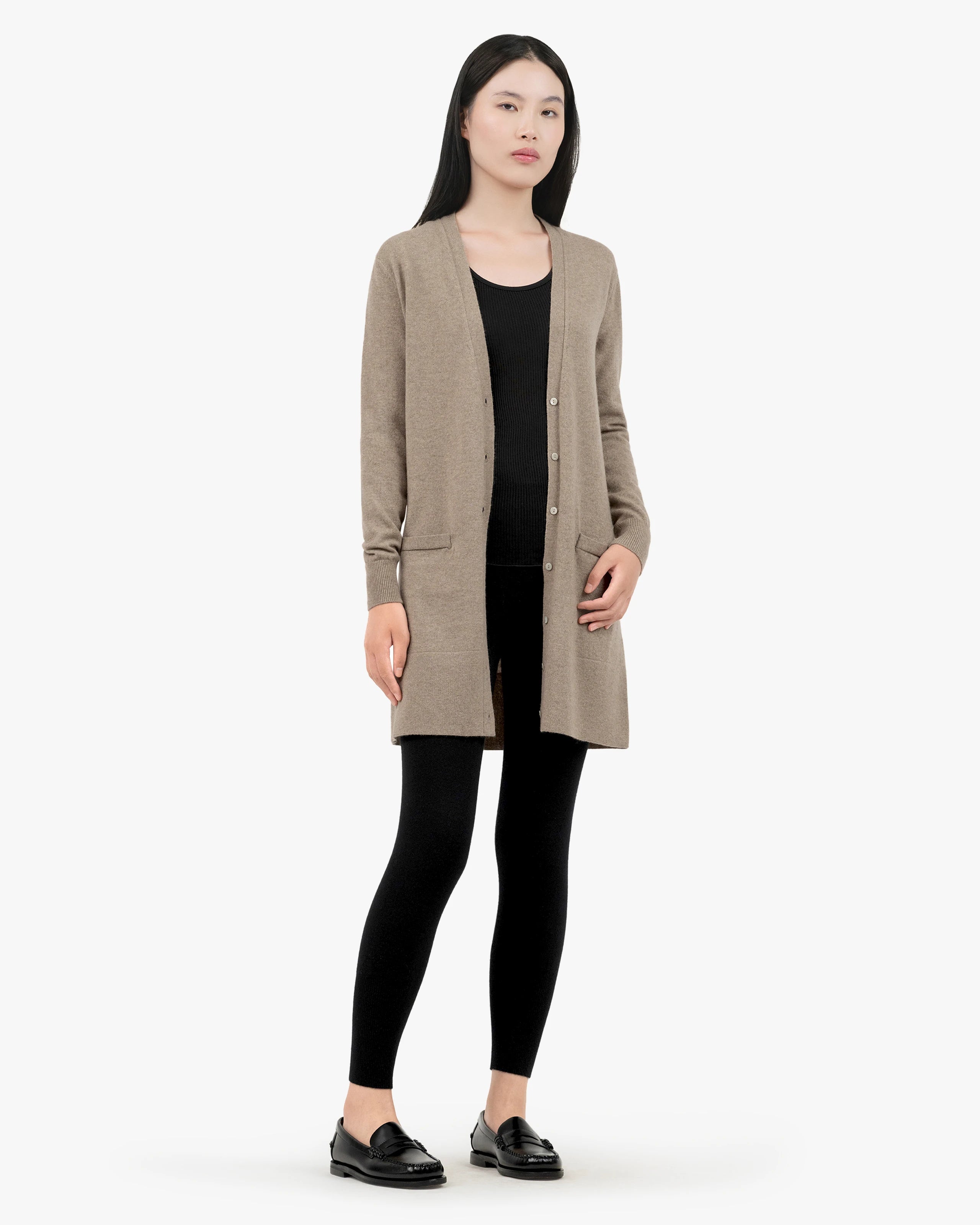 Essential Long Cardigan - Taupe Cashmere