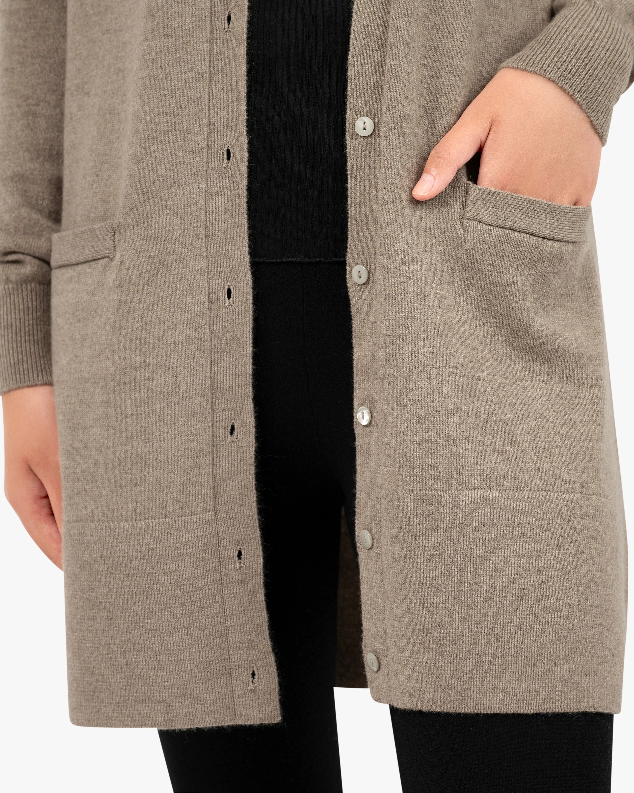 Essential Long Cardigan - Taupe Cashmere