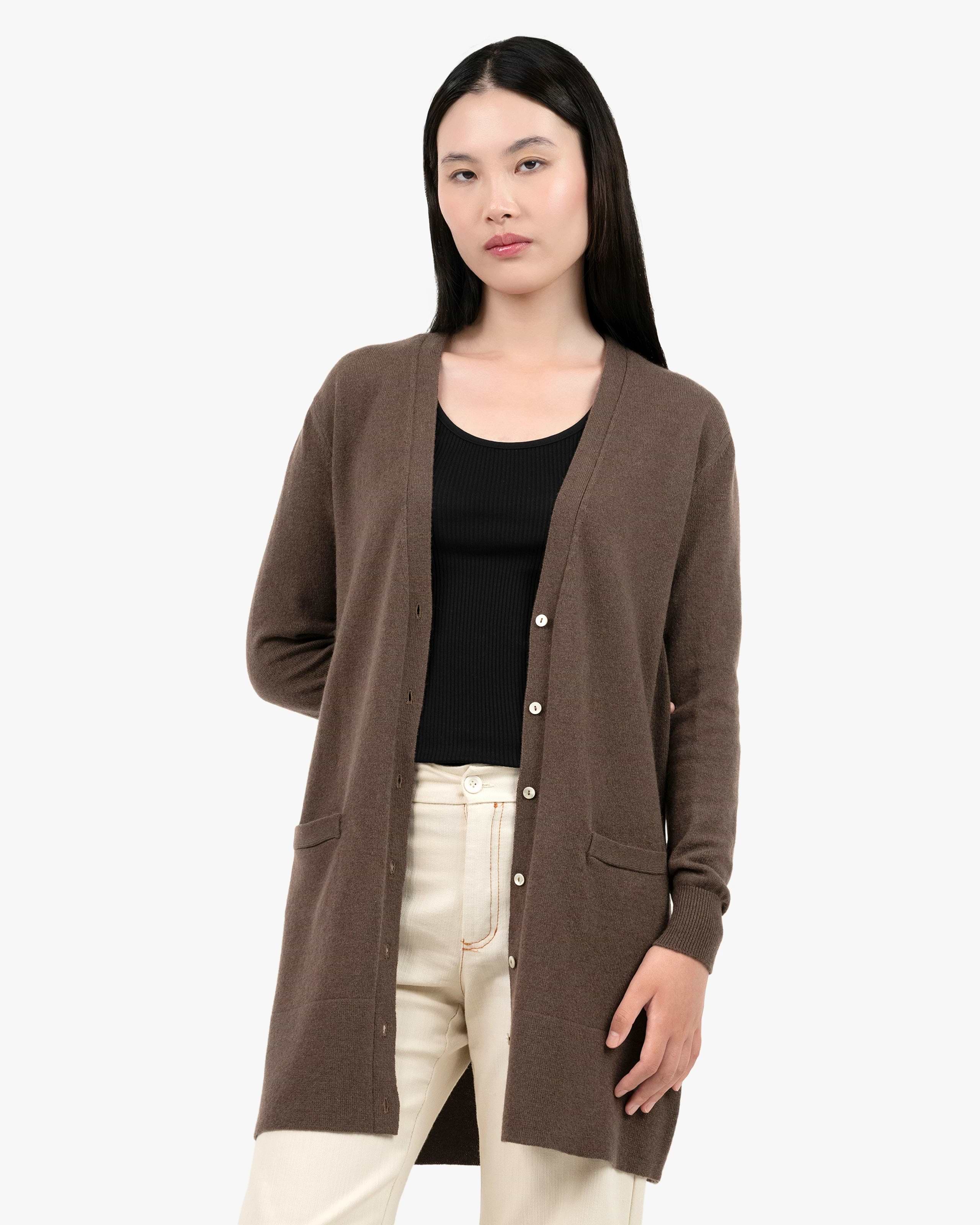 Essential Long Cardigan - Brown Cashmere