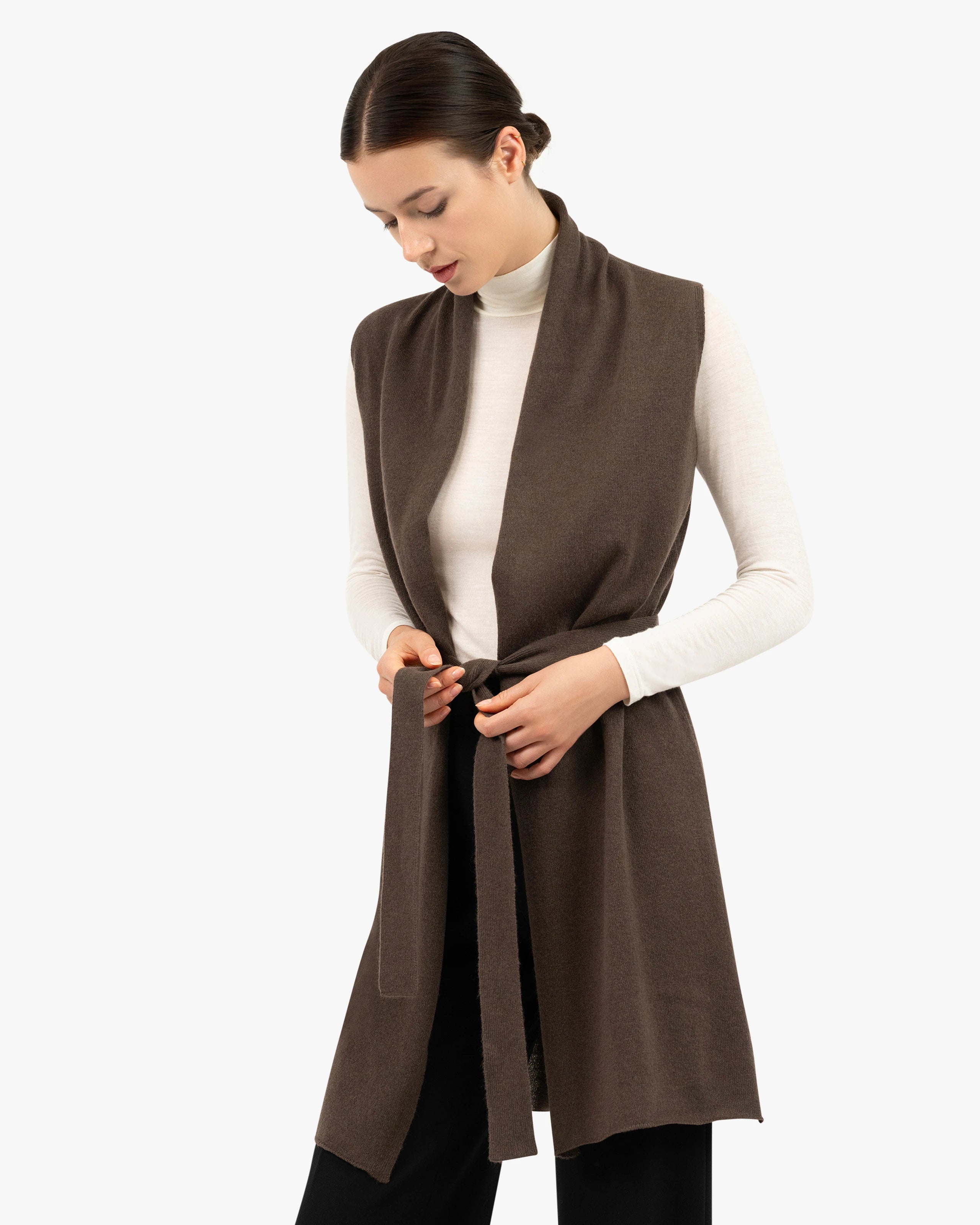 Essential Sleeveless Cardigan - Brown Cashmere