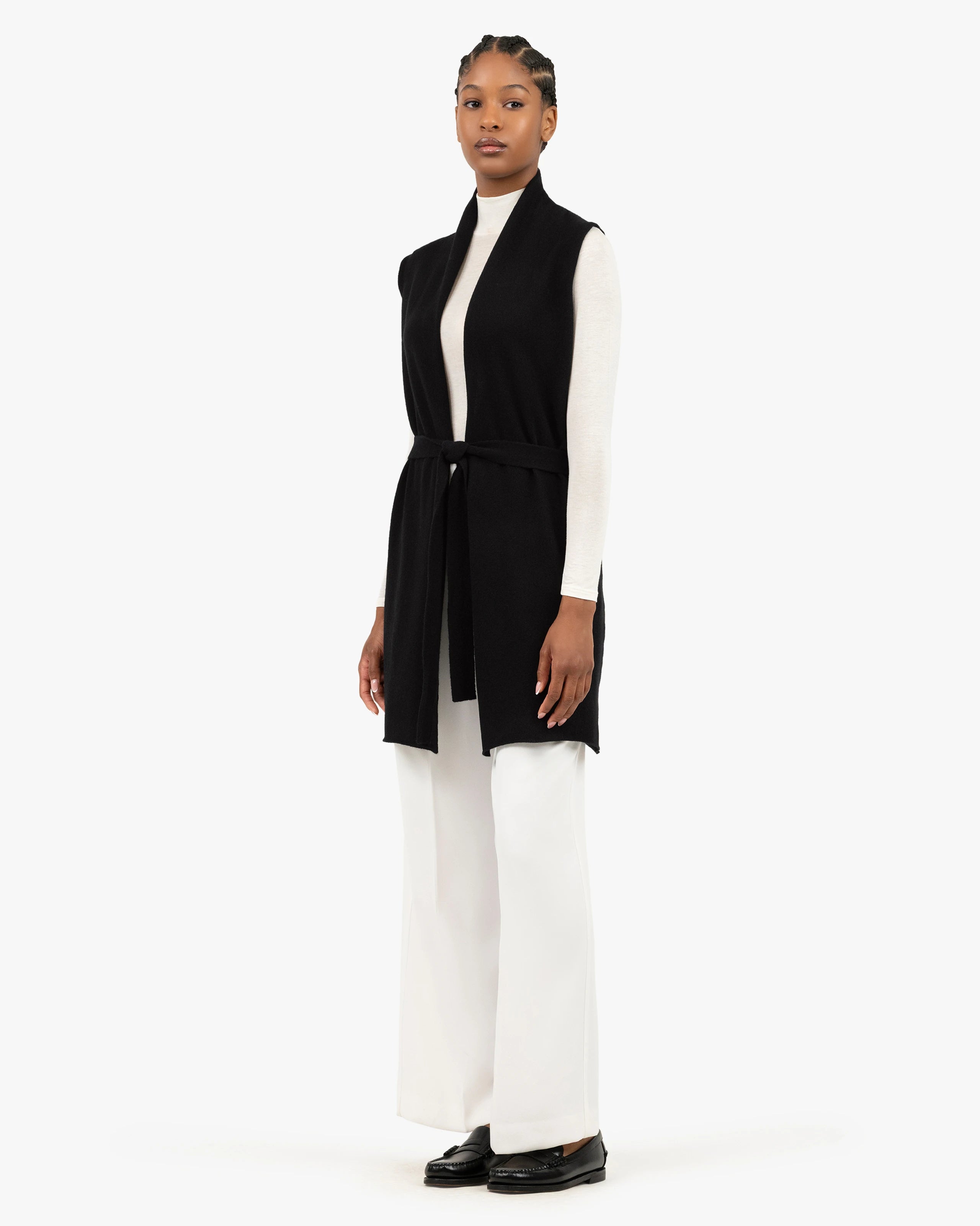 Essential Sleeveless Cardigan - Black Cashmere