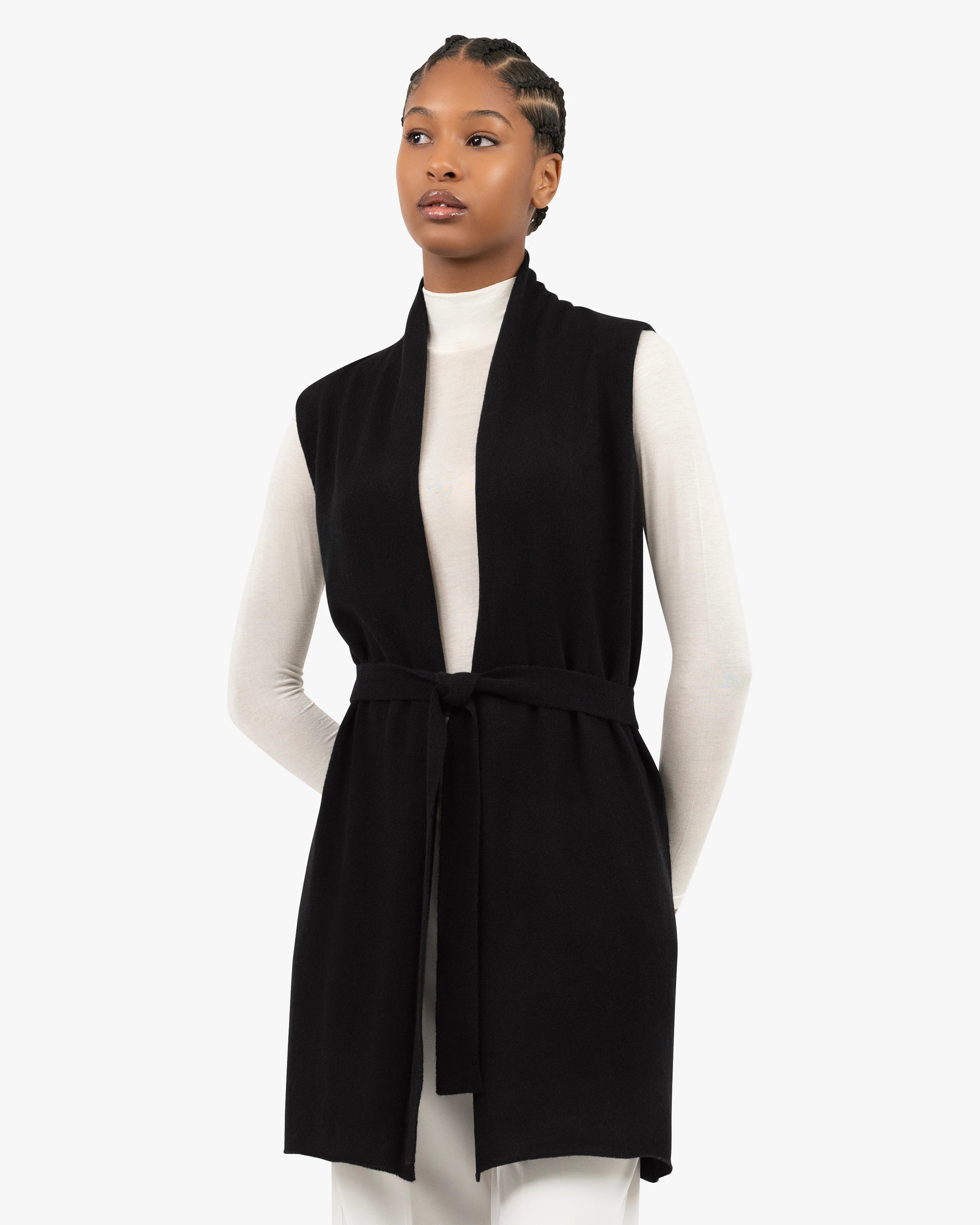 Essential Sleeveless Cardigan - Black Cashmere